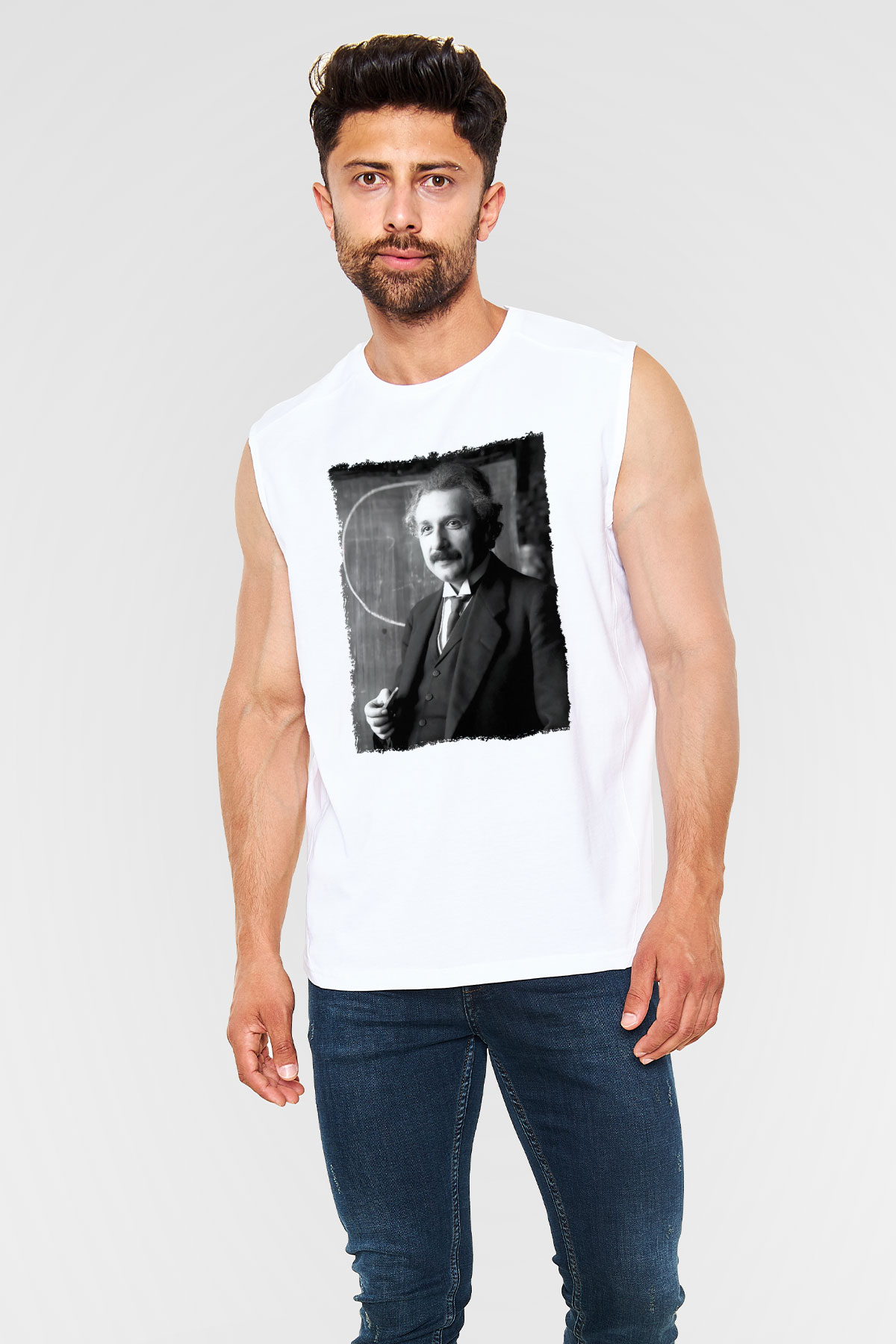 Albert Einstein Beyaz Unisex Kolsuz Tişört