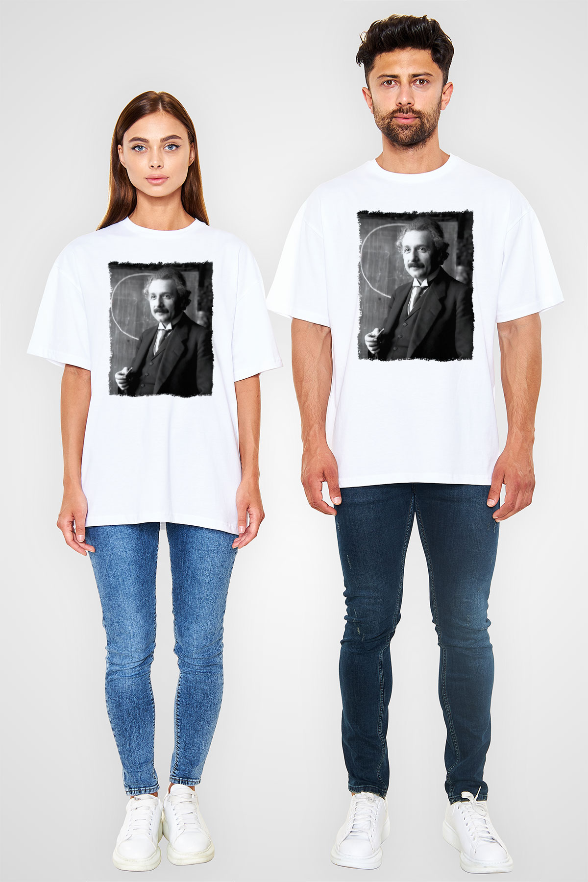 Albert Einstein Beyaz Oversize Tişört Oversize T-shirt - TişörtFabrikası