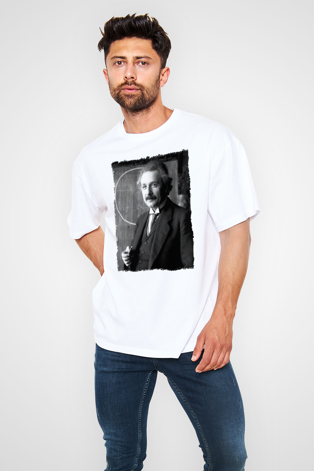 Albert Einstein Beyaz Oversize Tişört Oversize T-shirt - TişörtFabrikası