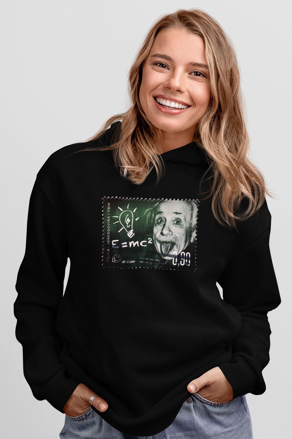 Albert Einstein Enerji Formülü Baskılı Unisex Siyah Hoodie