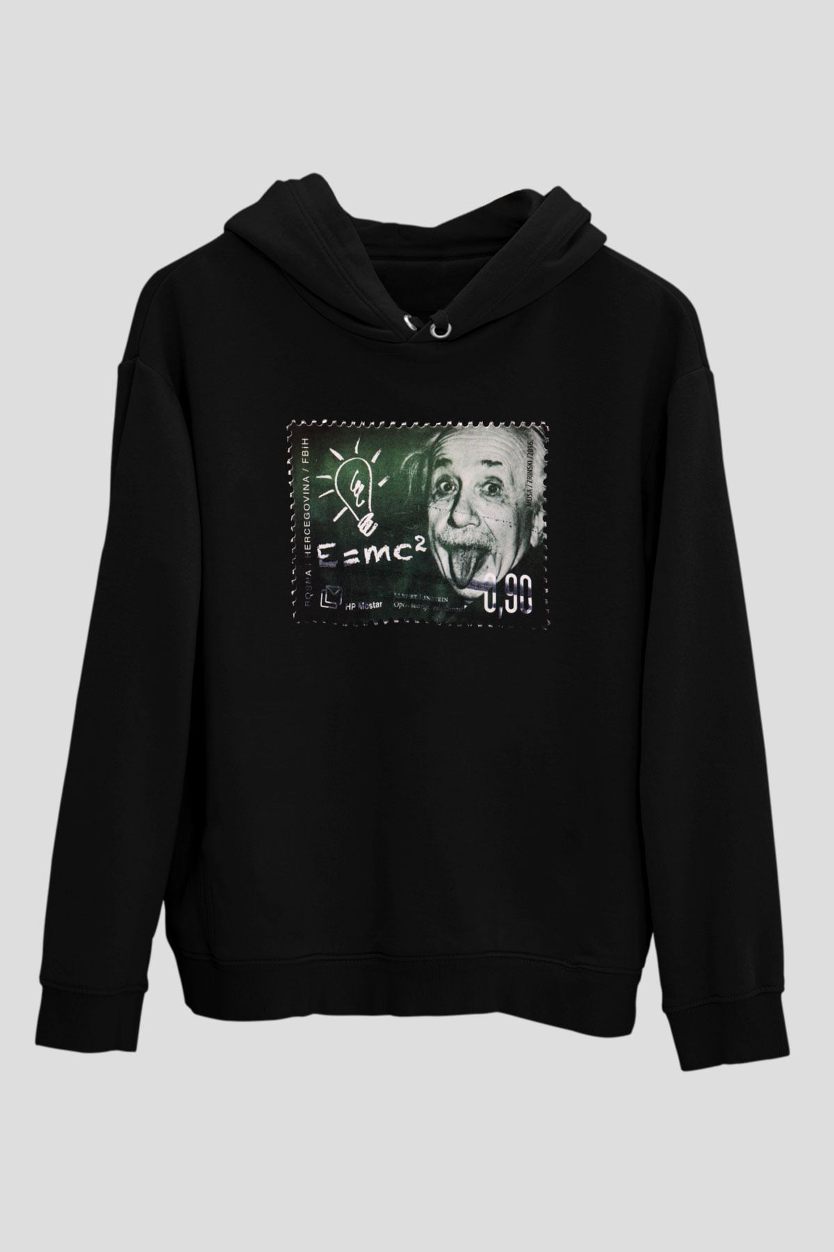 Albert Einstein Enerji Formülü Baskılı Unisex Siyah Hoodie