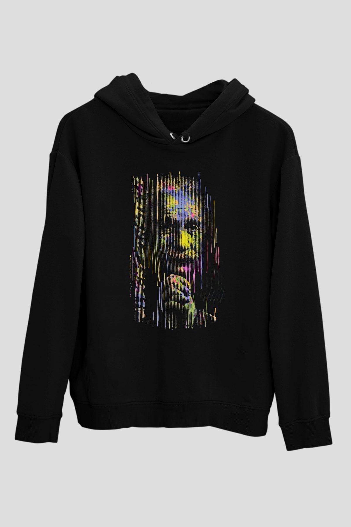 Albert Einstein Fotoğraf Baskılı Unisex Siyah Hoodie