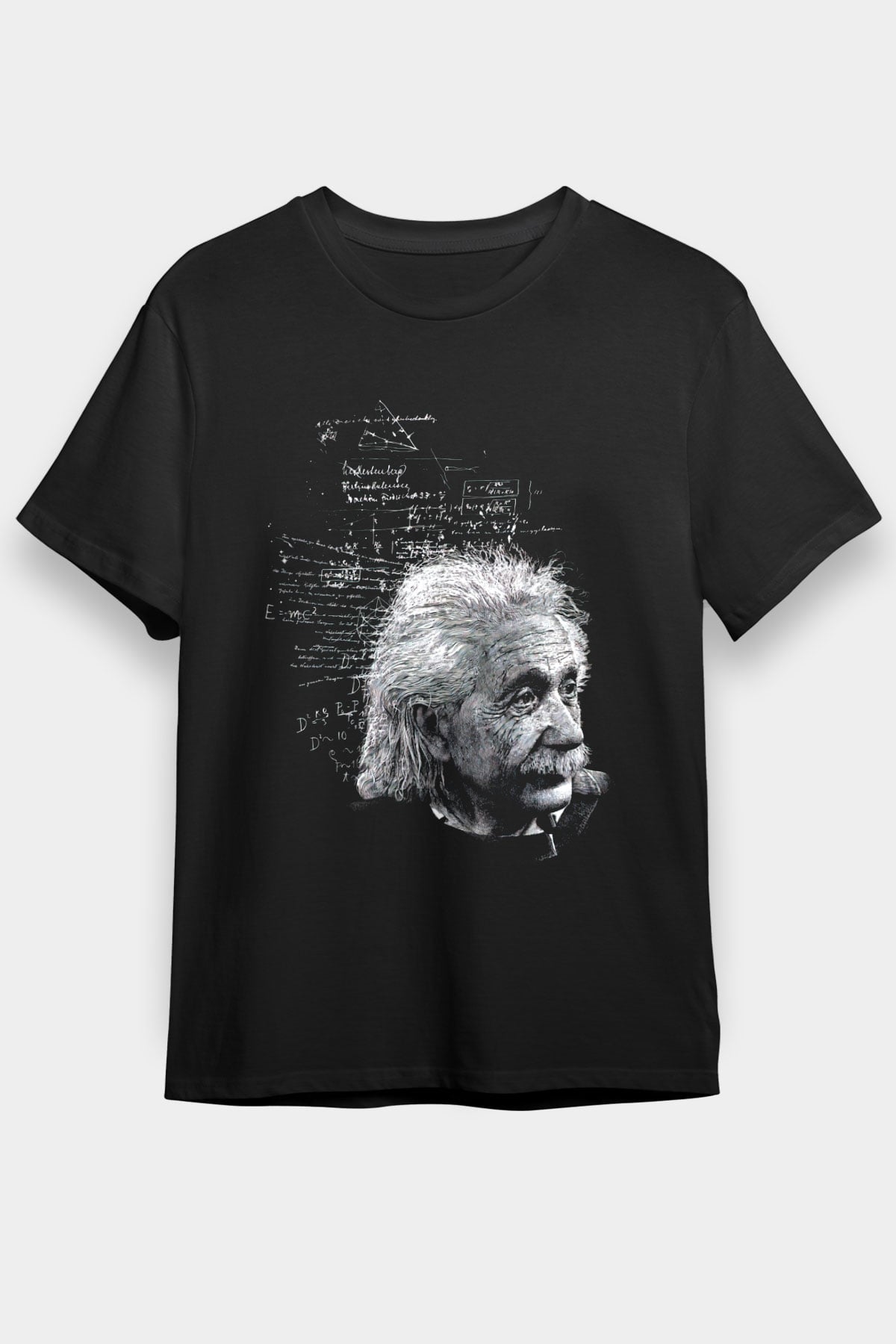 Albert Einstein Kuantum Mekaniği Baskılı Unisex Siyah Tişört