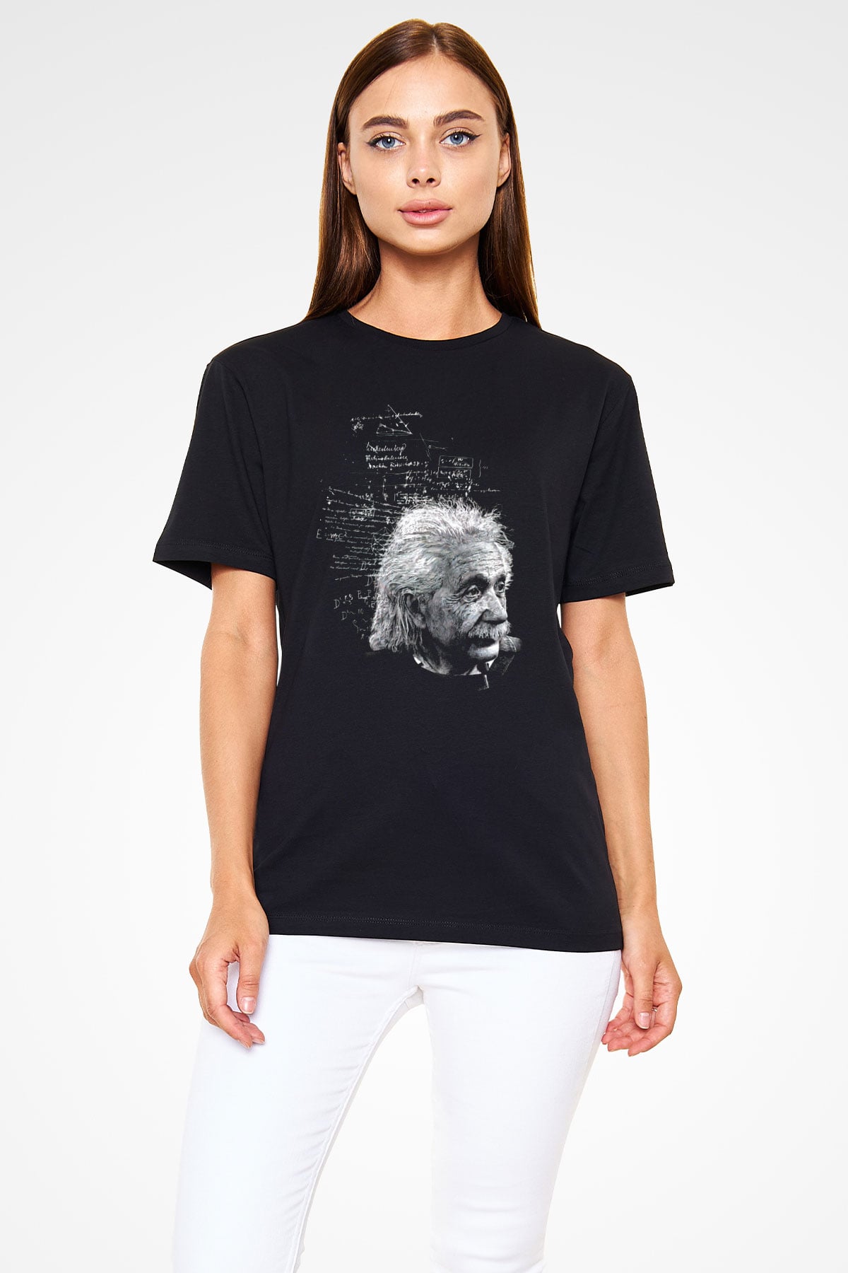 Albert Einstein Kuantum Mekaniği Baskılı Unisex Siyah Tişört