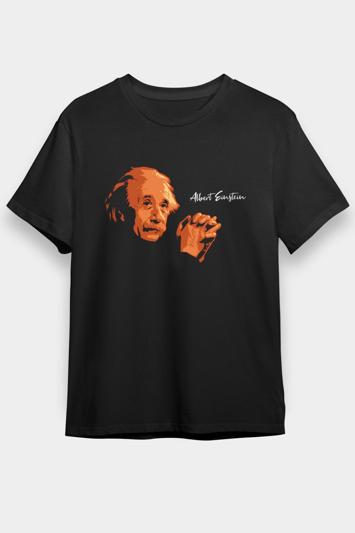 Albert Einstein Portre Baskılı Unisex Siyah Tişört