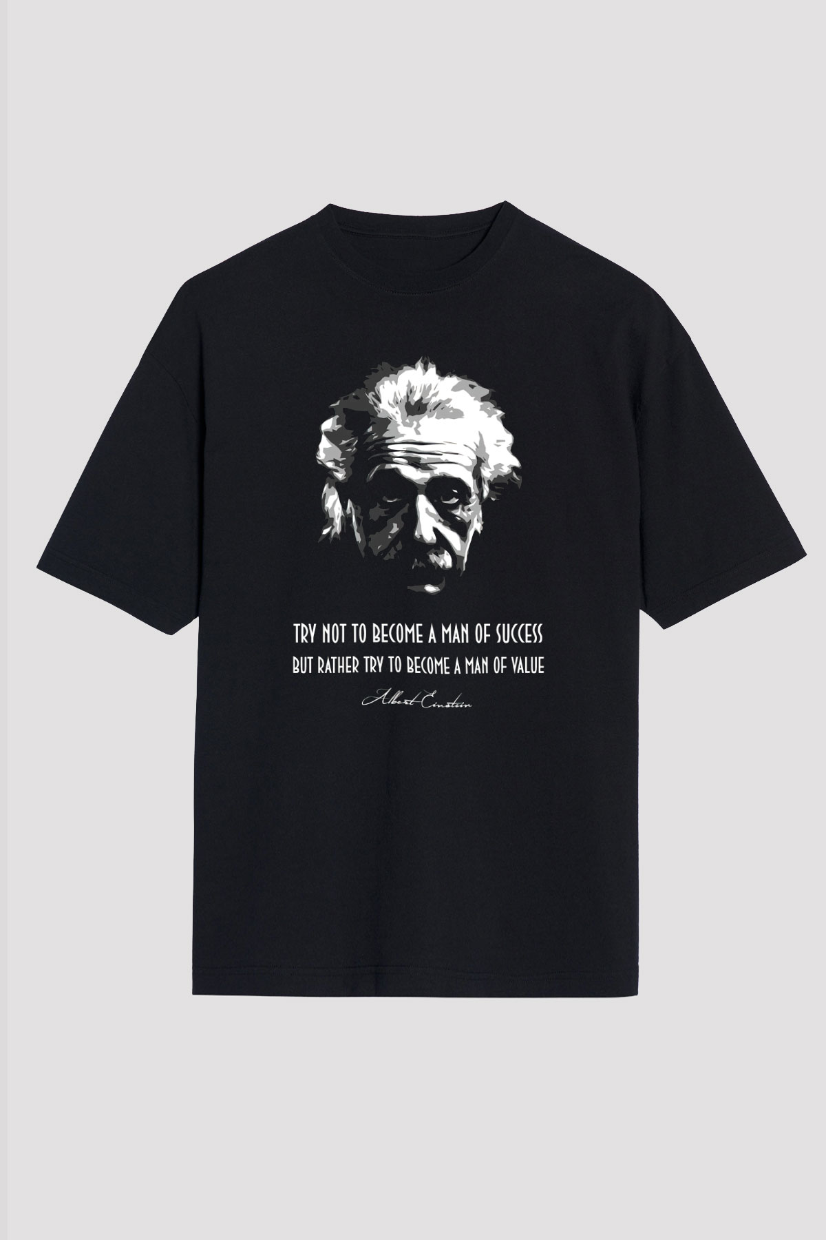 Albert Einstein Portre Lıntı Baskılı Unisex Oversize Tişört - Tshirt