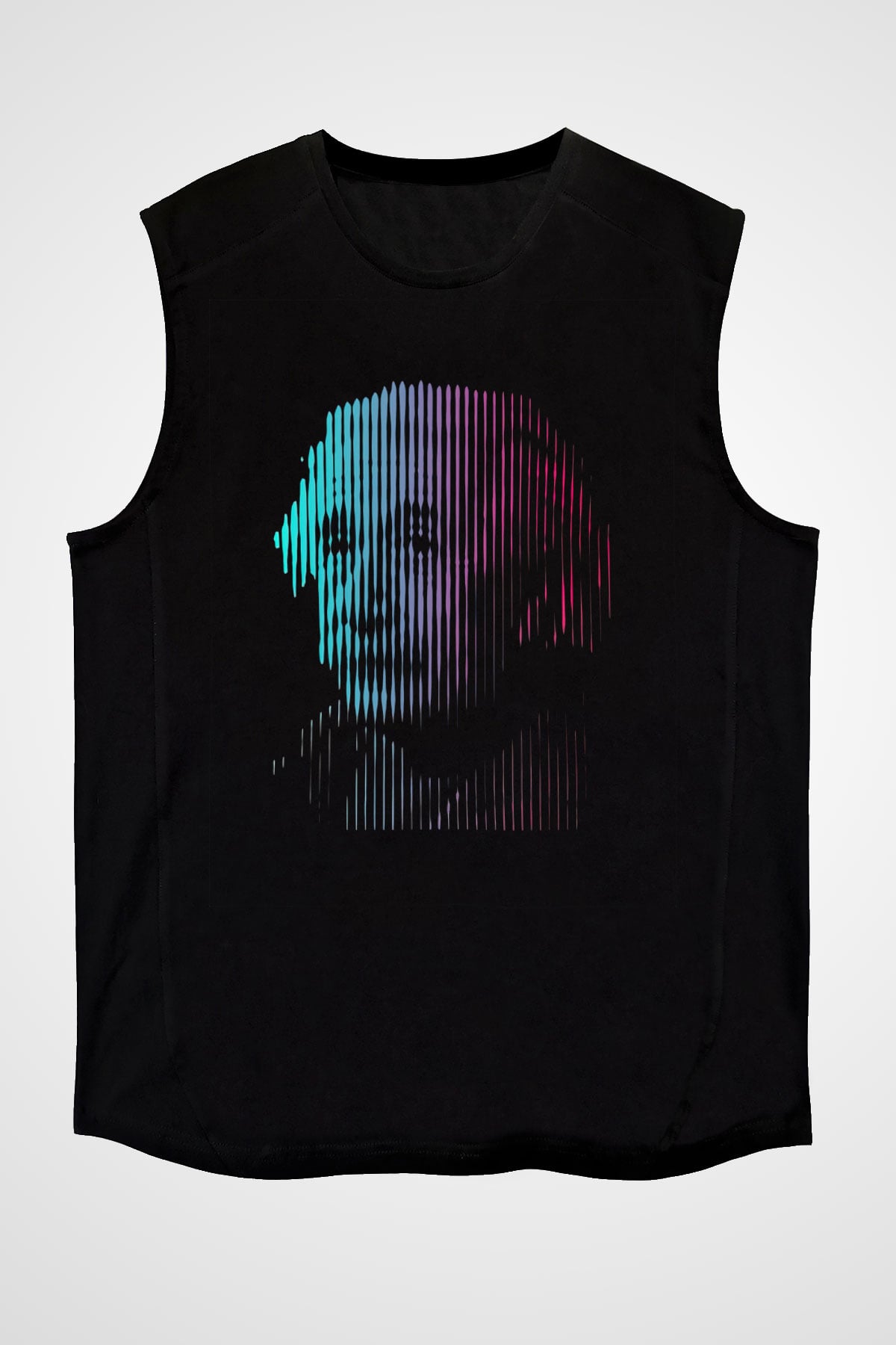 Albert Einstein Renkli Portre Baskılı Unisex Kolsuz Siyah Tişört - Tshirt