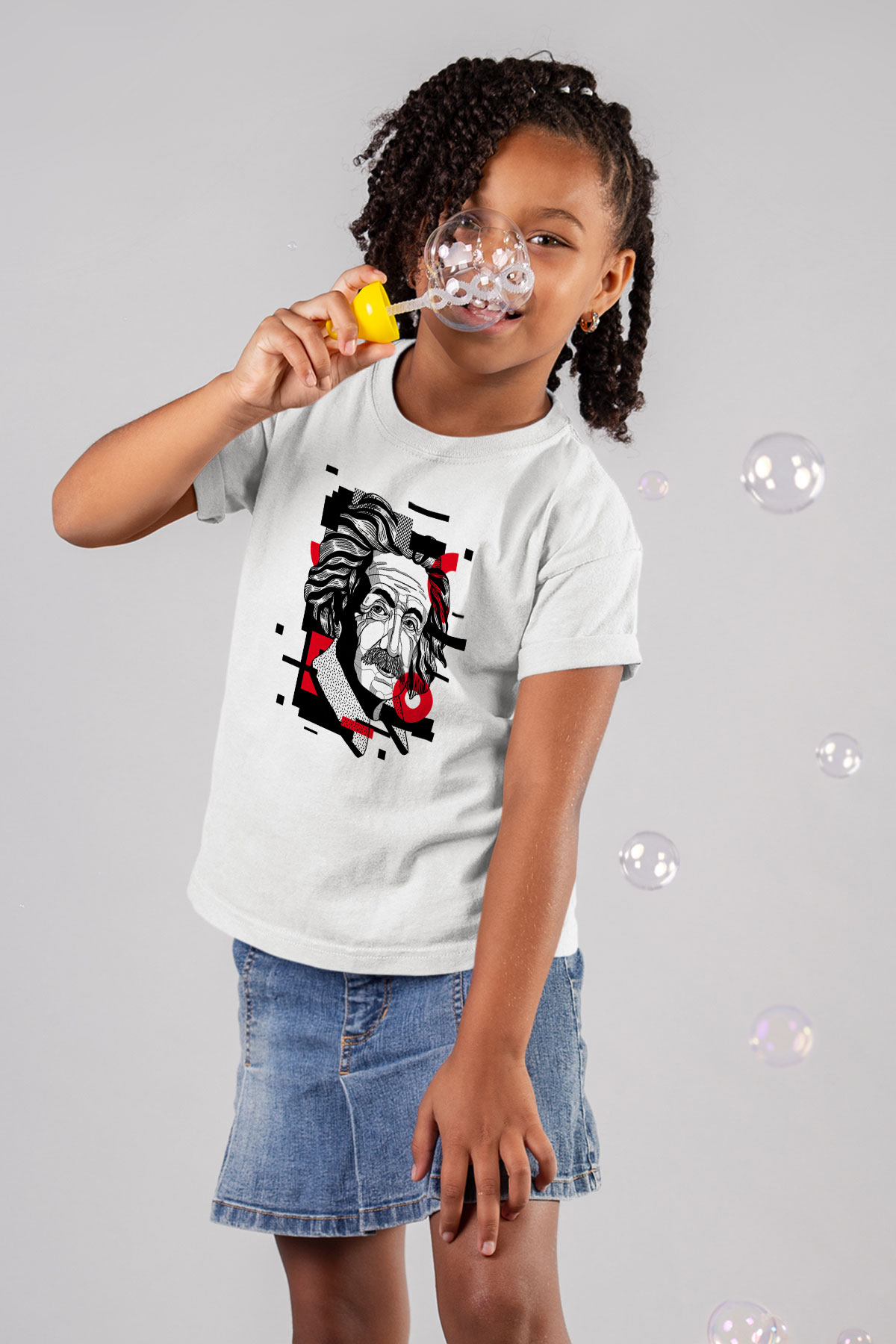 Albert Einstein Renkli Portre Baskılı Unisex Beyaz Çocuk Tişört