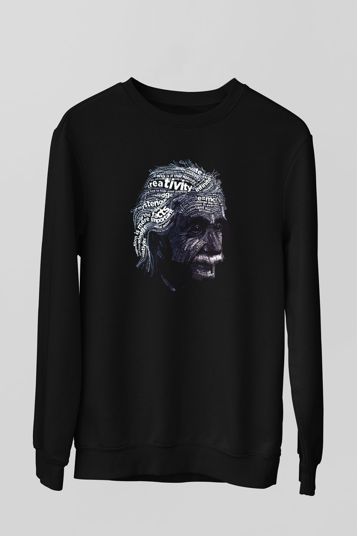 Albert Einstein Sanatsal Portre Baskılı Unisex Siyah Sweatshirt