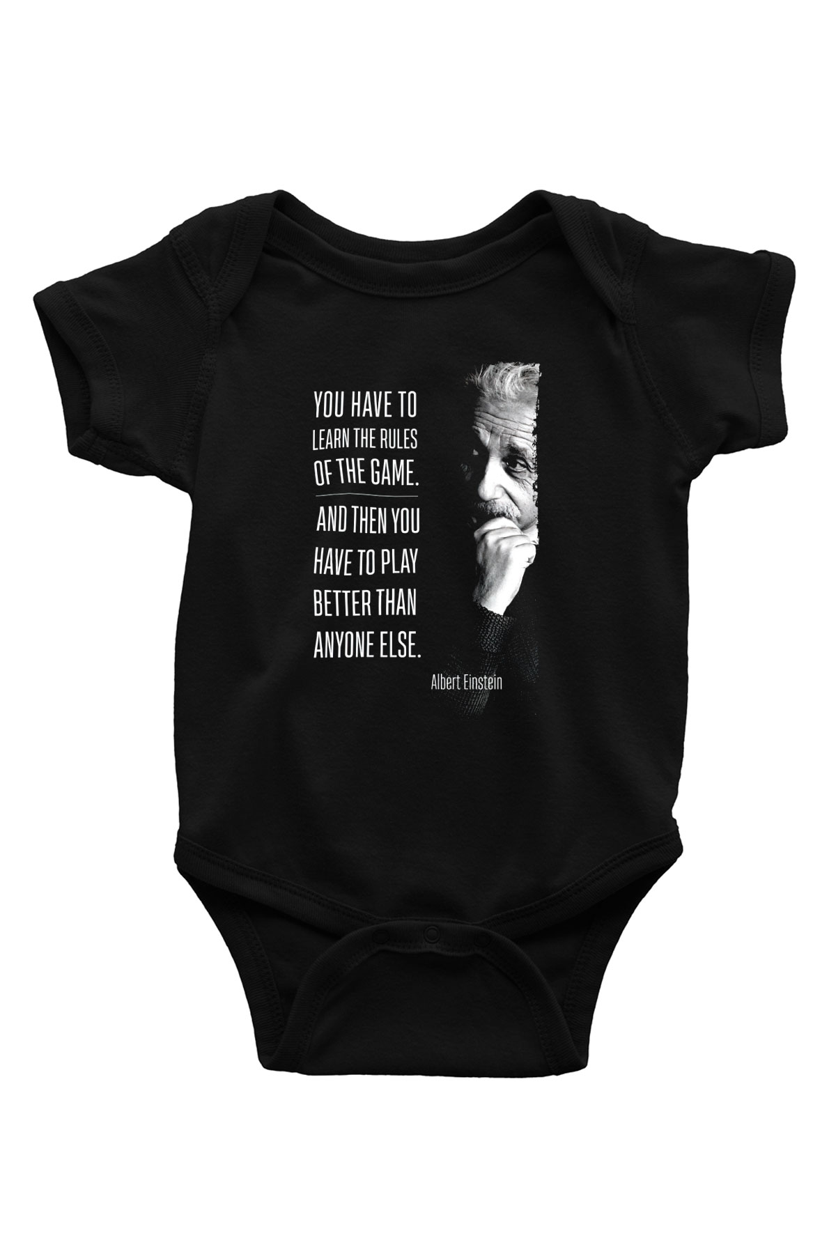 Albert Einstein Sözü Baskılı Unisex  Siyah Bebek Body - Zıbın
