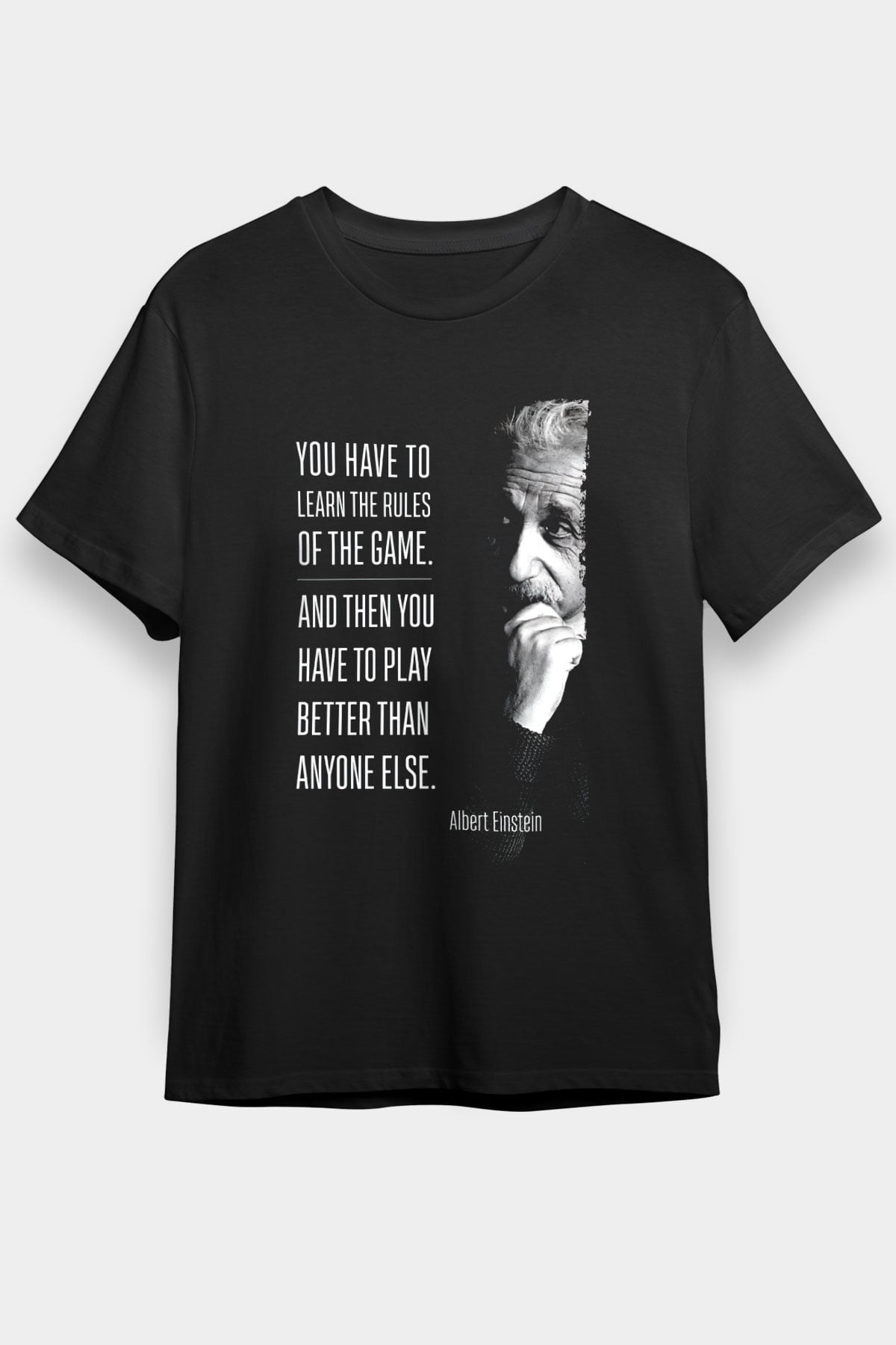 Albert Einstein Sözü Baskılı Unisex Siyah Tişört - Tshirt