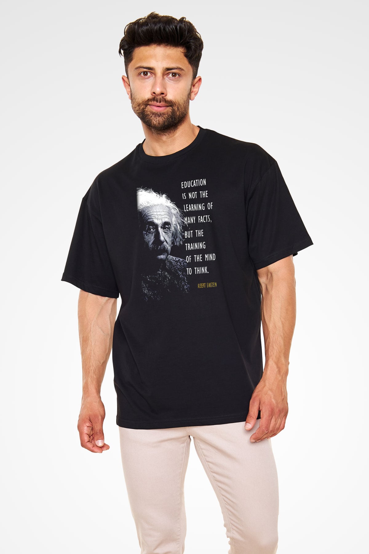 Albert Einstein Sözü Portre Baskılı Unisex Oversize Tişört - Tshirt