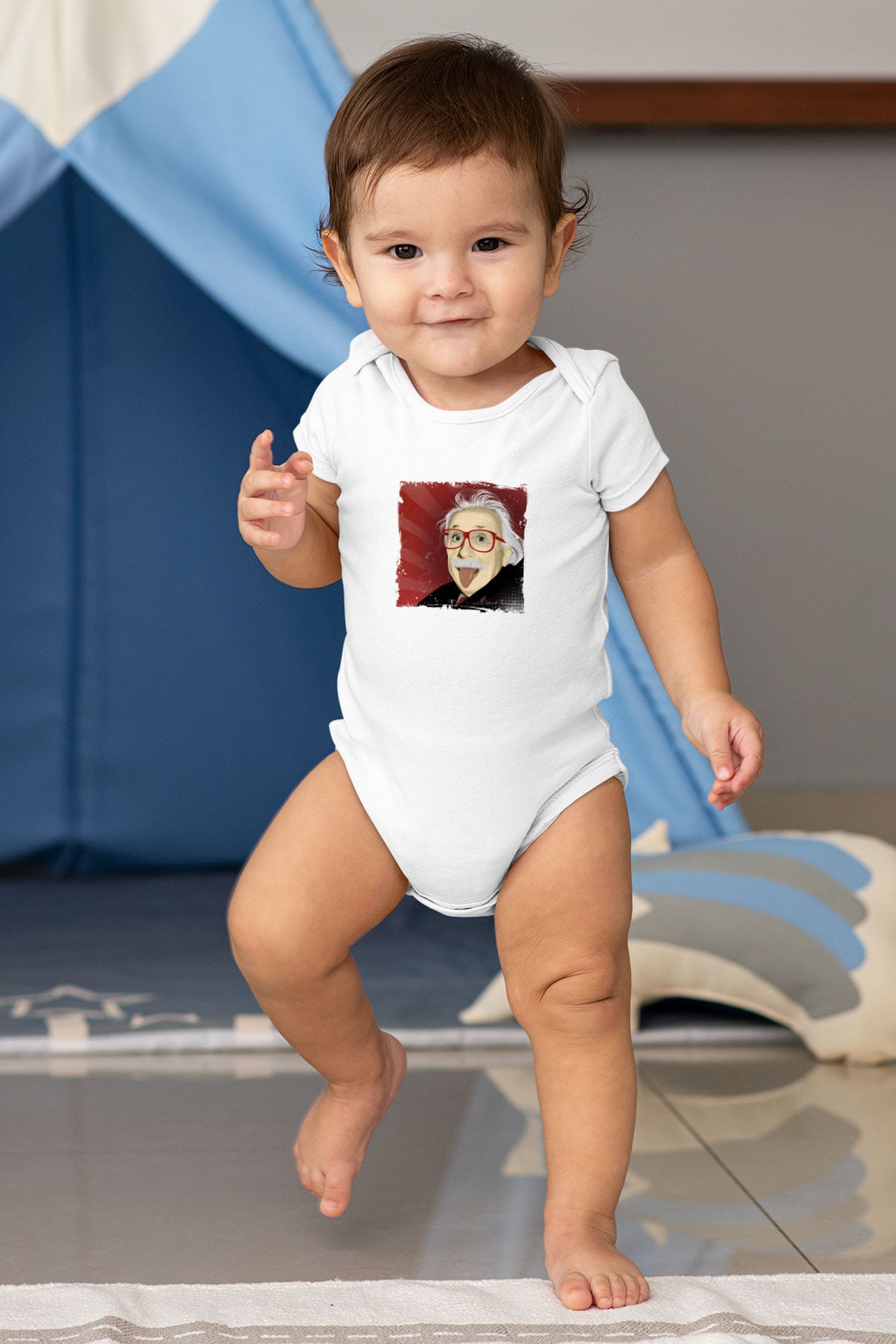 Albert Einstein Unisex Baskılı Beyaz Bebek Body - Zıbın