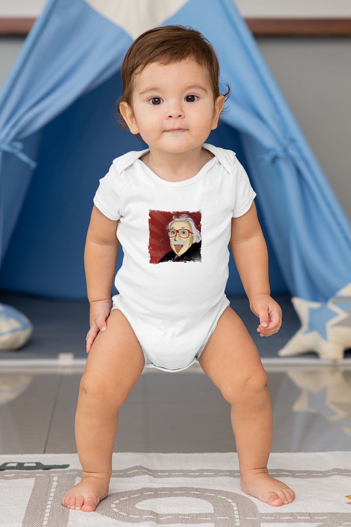 Albert Einstein Unisex Baskılı Beyaz Bebek Body - Zıbın