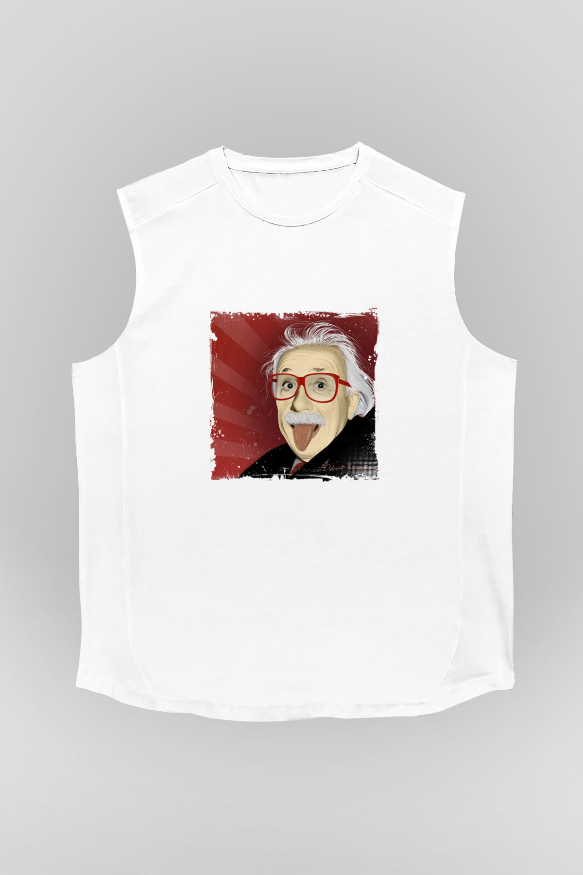 Albert Einstein Unisex Baskılı Beyaz Kolsuz Tişört