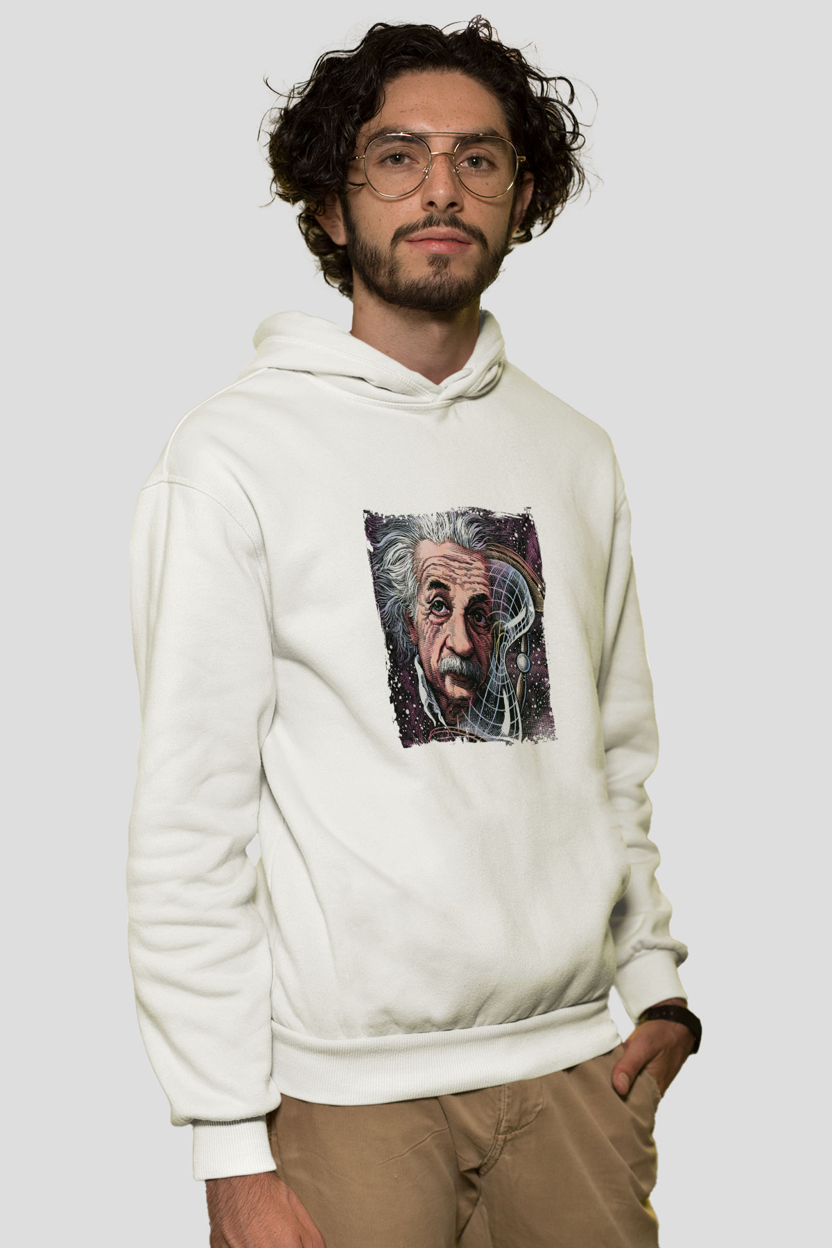 Albert Einstein Unisex Baskılı Beyaz Kapüşonlu Sweatshirt
