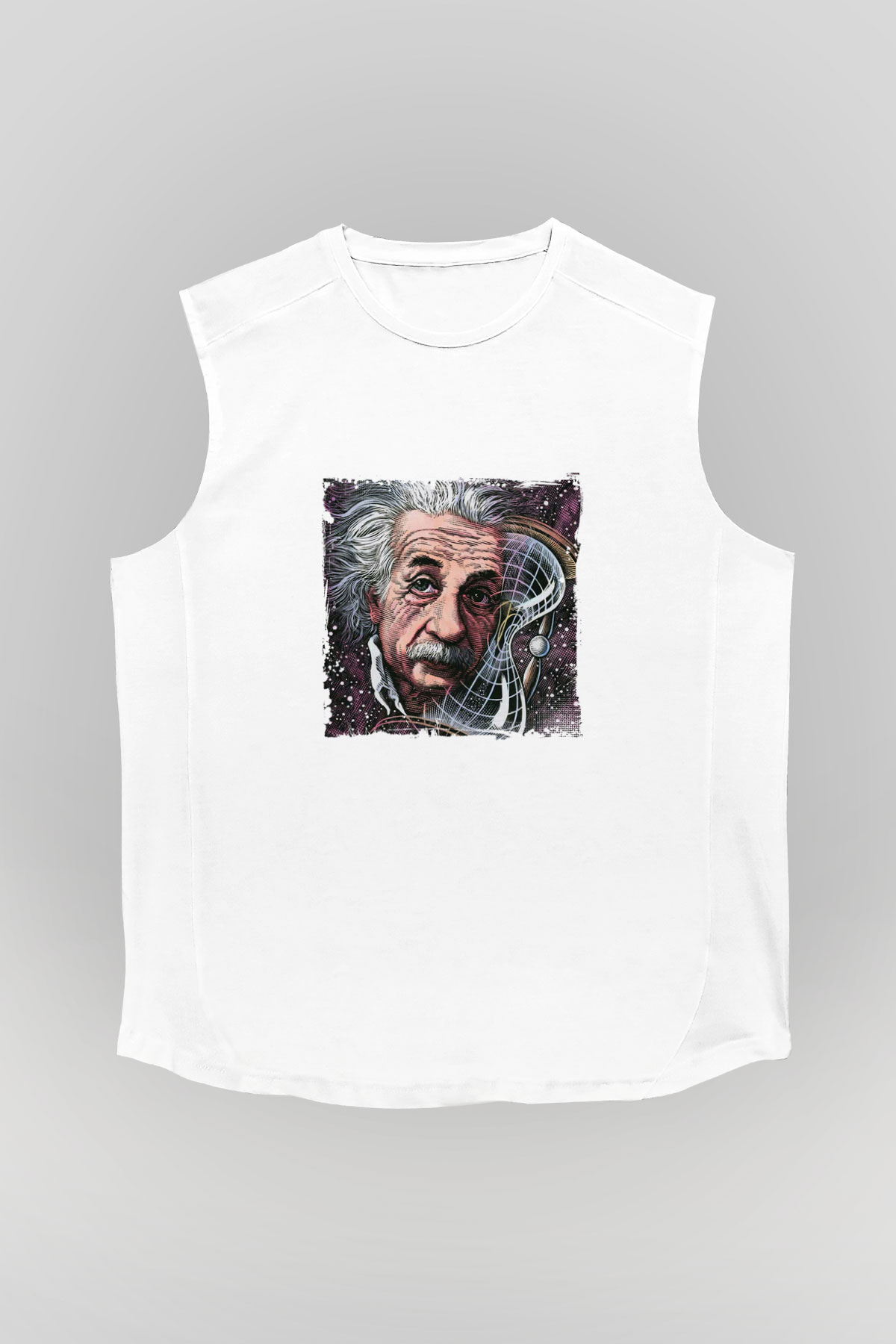 Albert Einstein Unisex Baskılı Beyaz Kolsuz Tişört