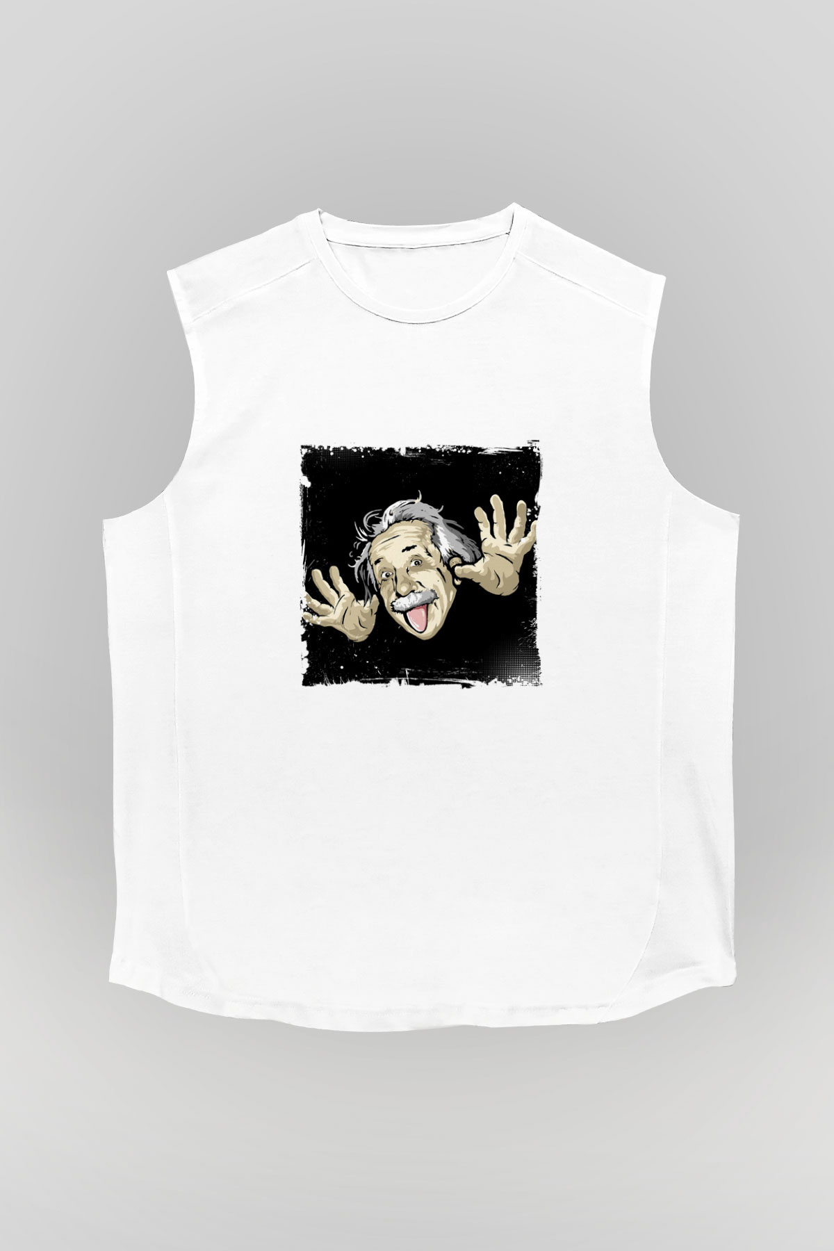 Albert Einstein Unisex Baskılı Beyaz Kolsuz Tişört