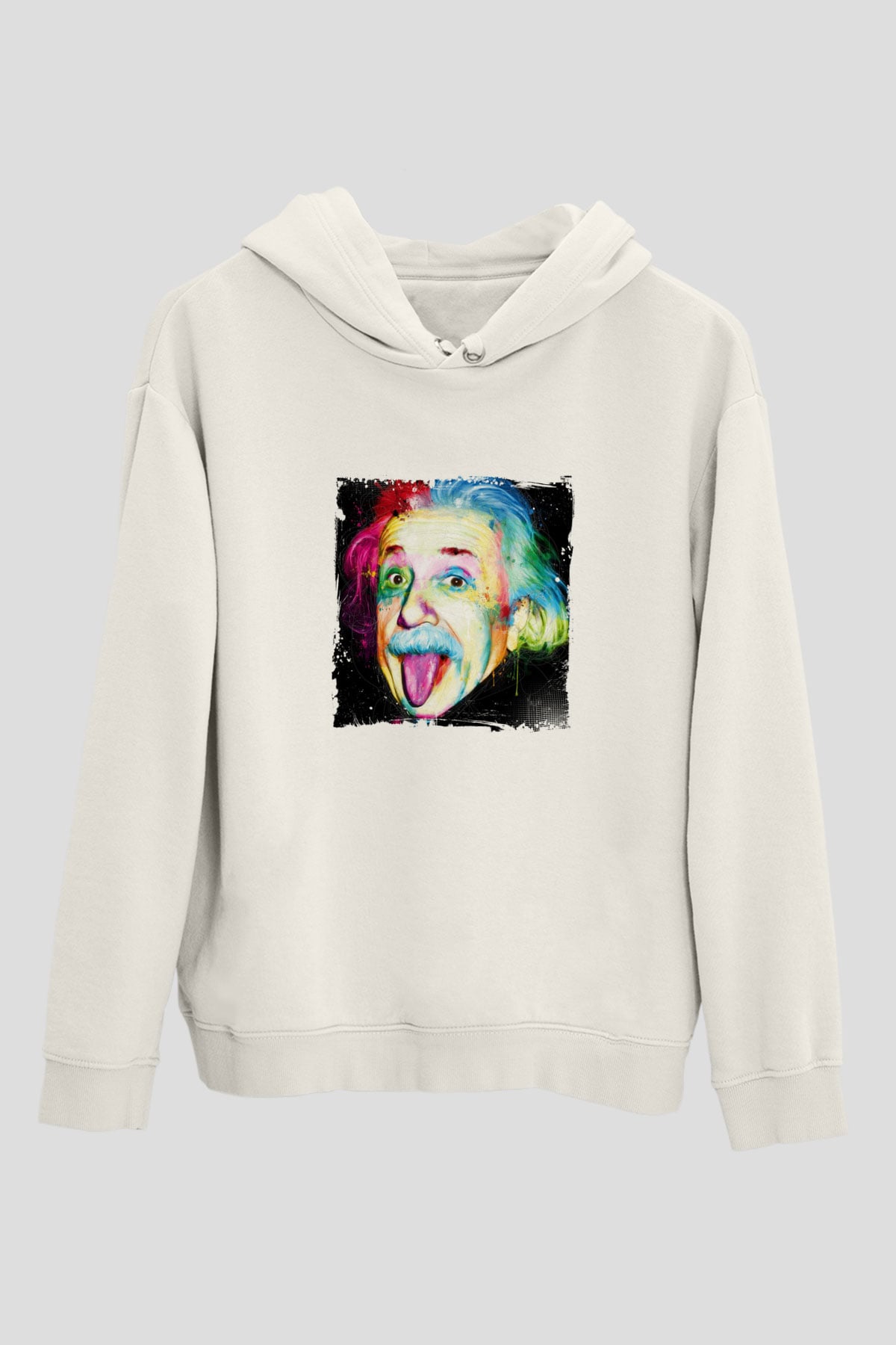 Albert Einstein Unisex Baskılı Beyaz Kapüşonlu Sweatshirt