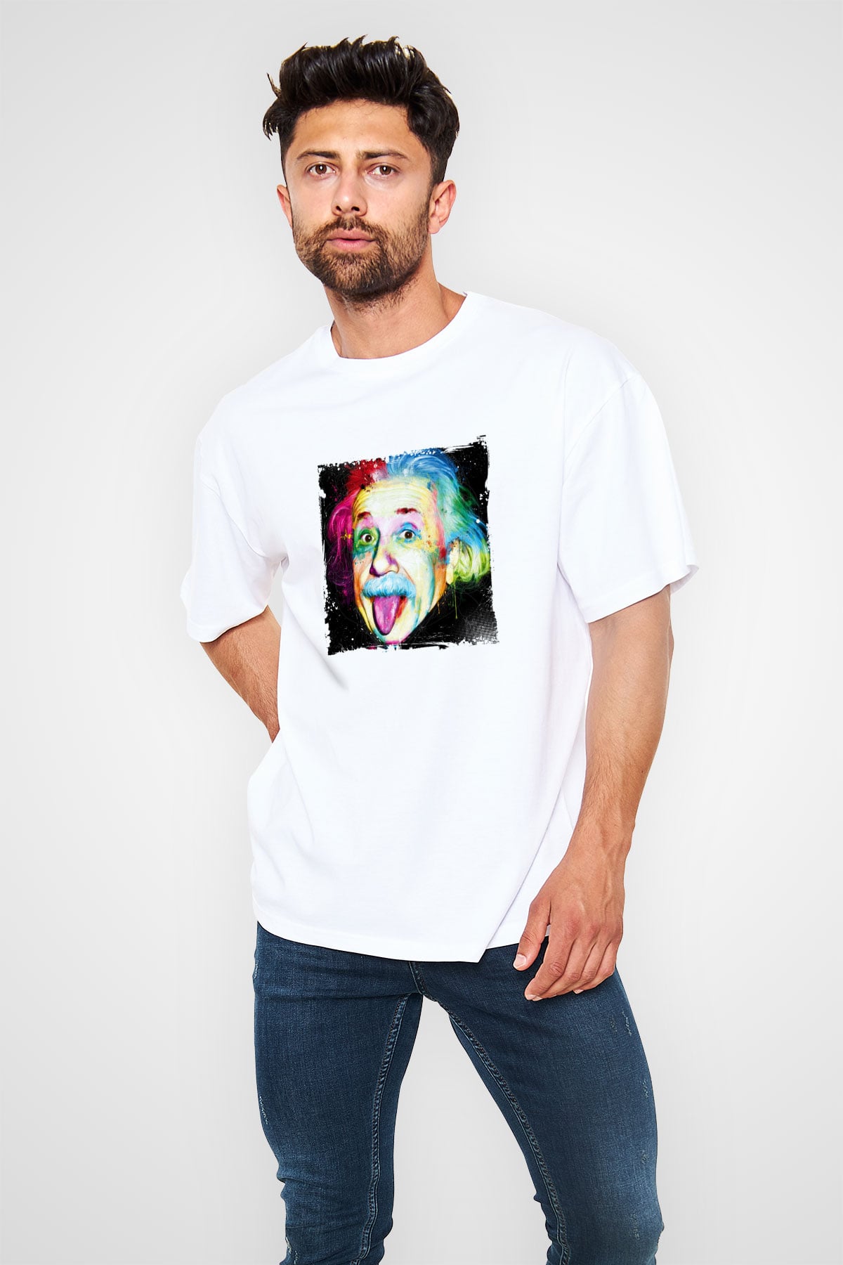 Albert Einstein Oversize Baskılı Beyaz Tişört