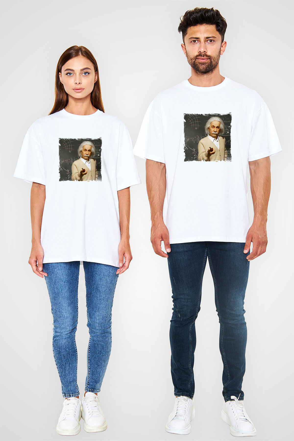Albert Einstein Oversize Baskılı Beyaz Tişört