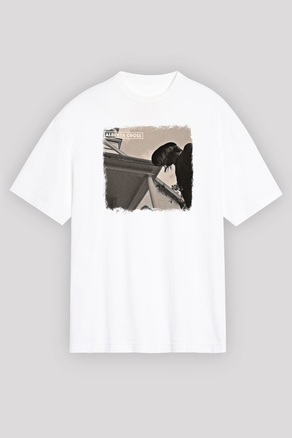 Alberta Cross Baskılı Unisex Beyaz Oversize Tişört