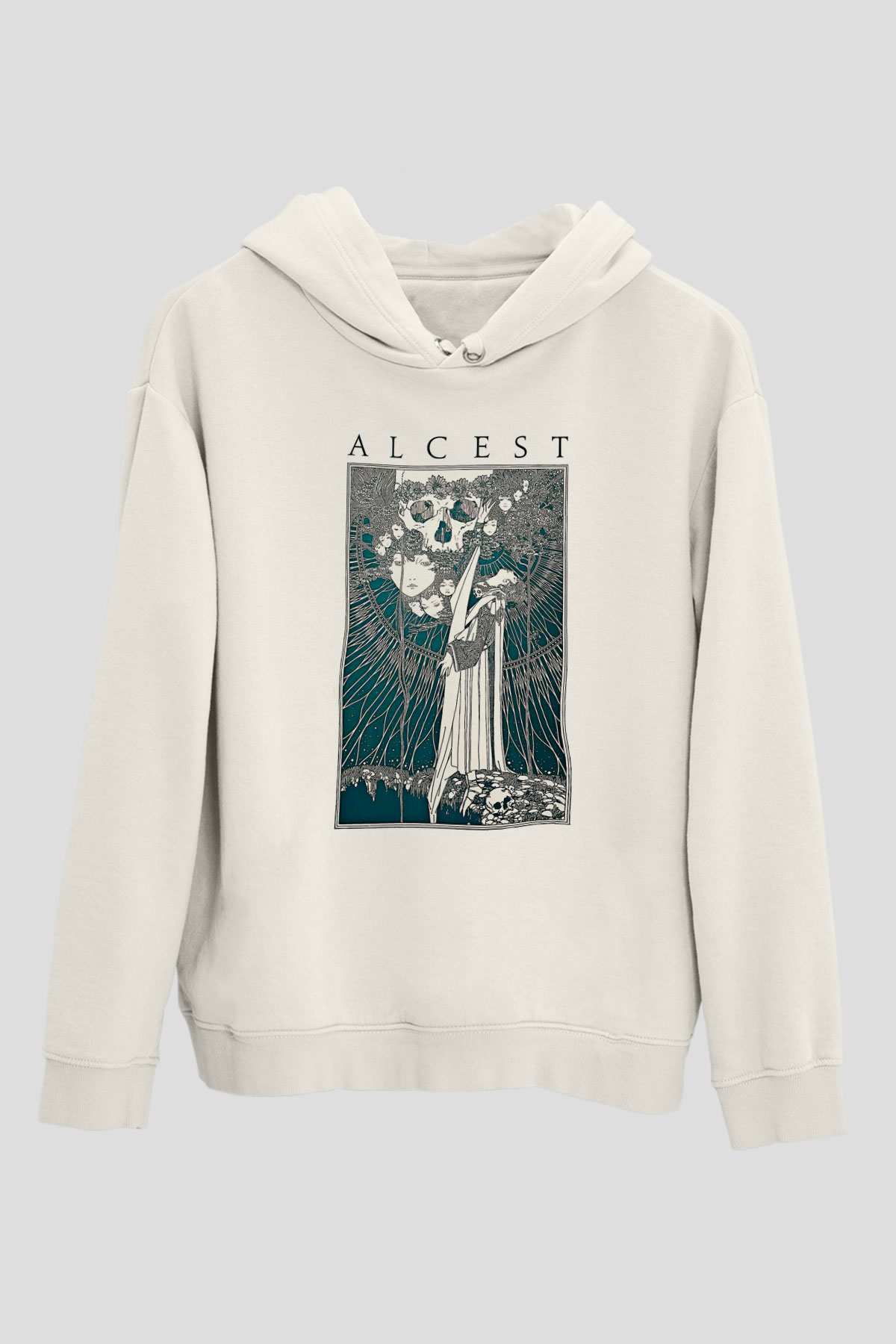 Alcest Baskılı Beyaz Unisex Kapüşonlu Sweatshirt