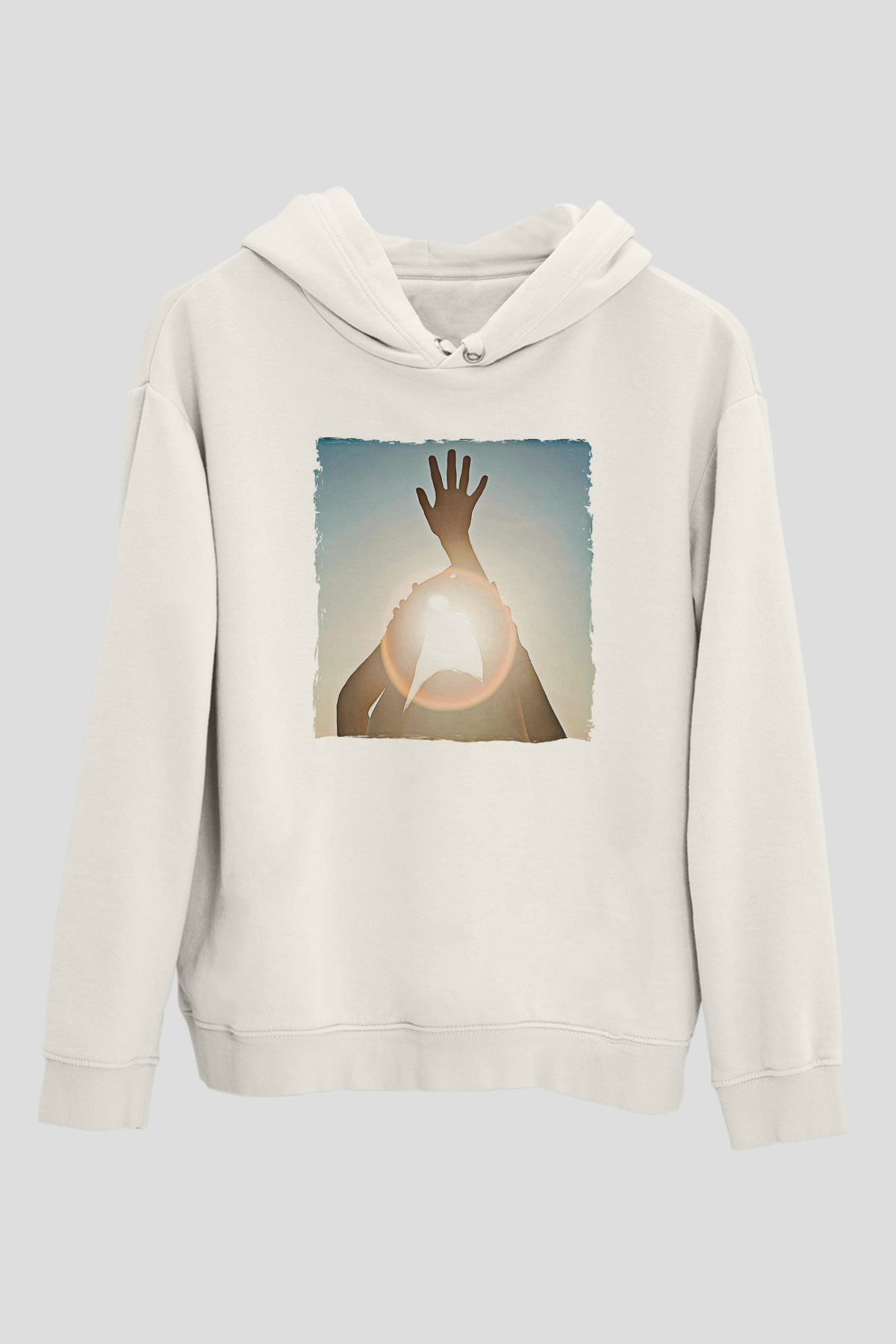 Alcest Baskılı Beyaz Unisex Kapüşonlu Sweatshirt