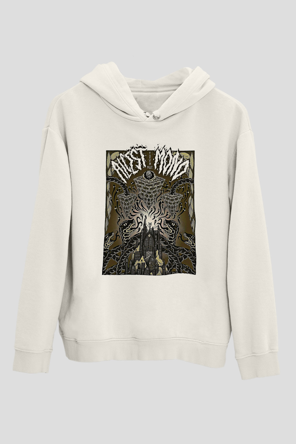 Alcest Baskılı Beyaz Unisex Kapüşonlu Sweatshirt