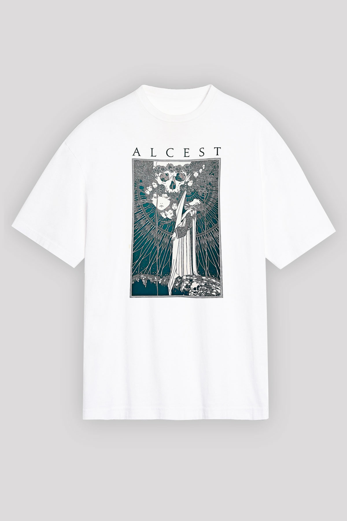 Alcest Baskılı Beyaz Unisex Oversize Tişört - Tshirt