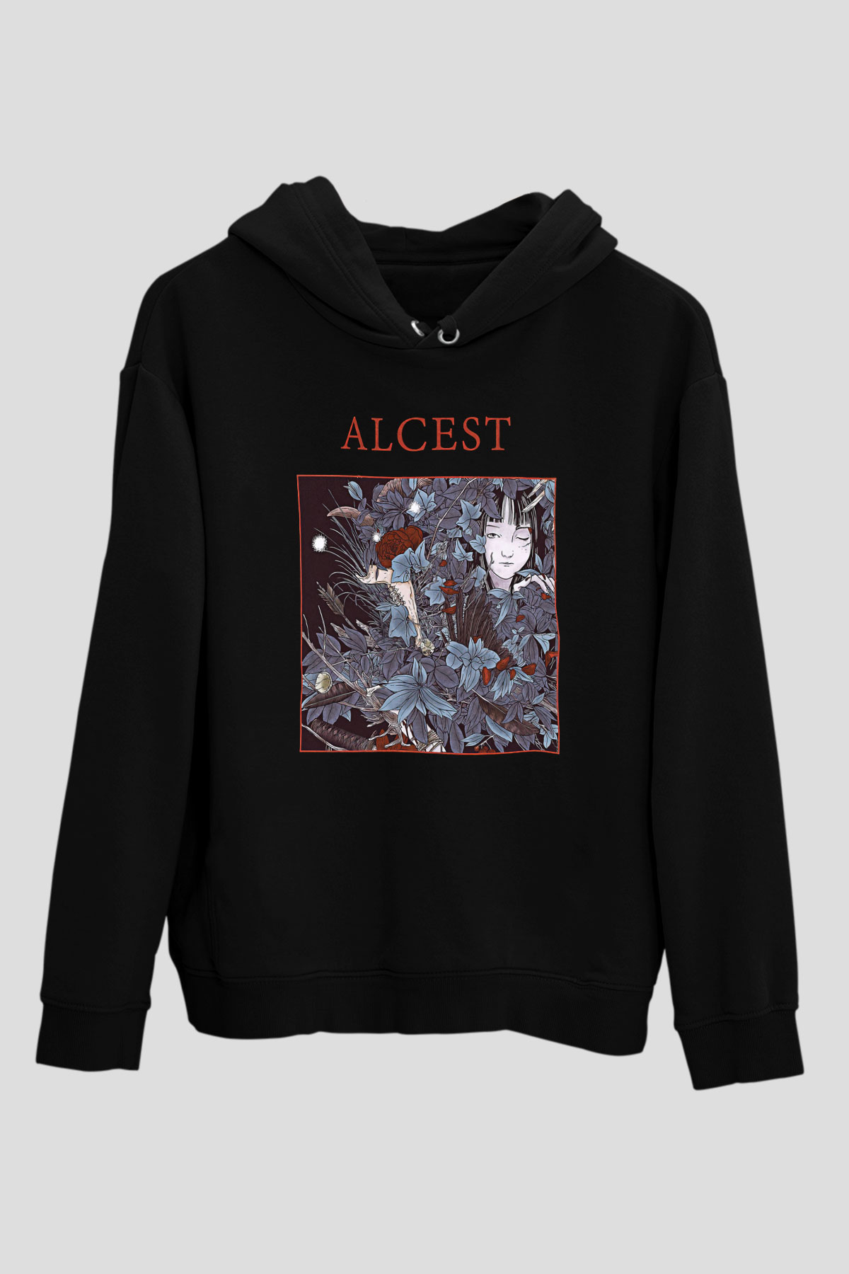 Alcest Baskılı Unisex Siyah Kapüşonlu Sweatshirt