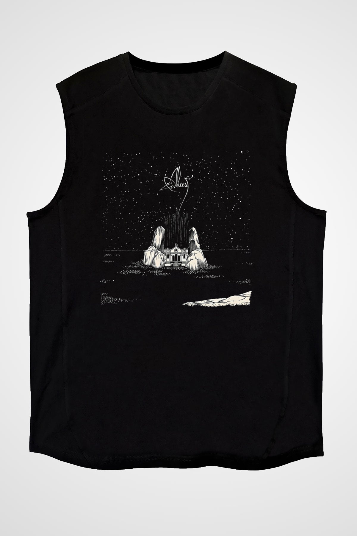 Alcest Baskılı Unisex Siyah Kolsuz Tişört - Tshirt
