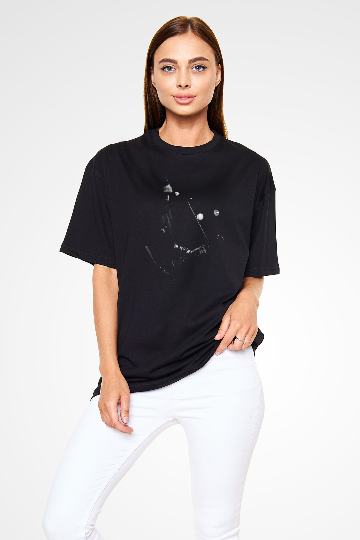 Alcest Baskılı Unisex Siyah Oversize Tişört - Tshirt