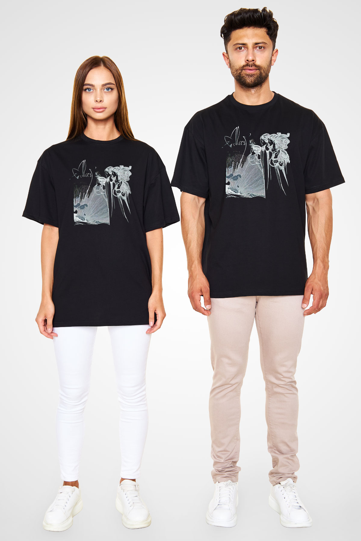 Alcest Baskılı Unisex Siyah Oversize Tişört - Tshirt