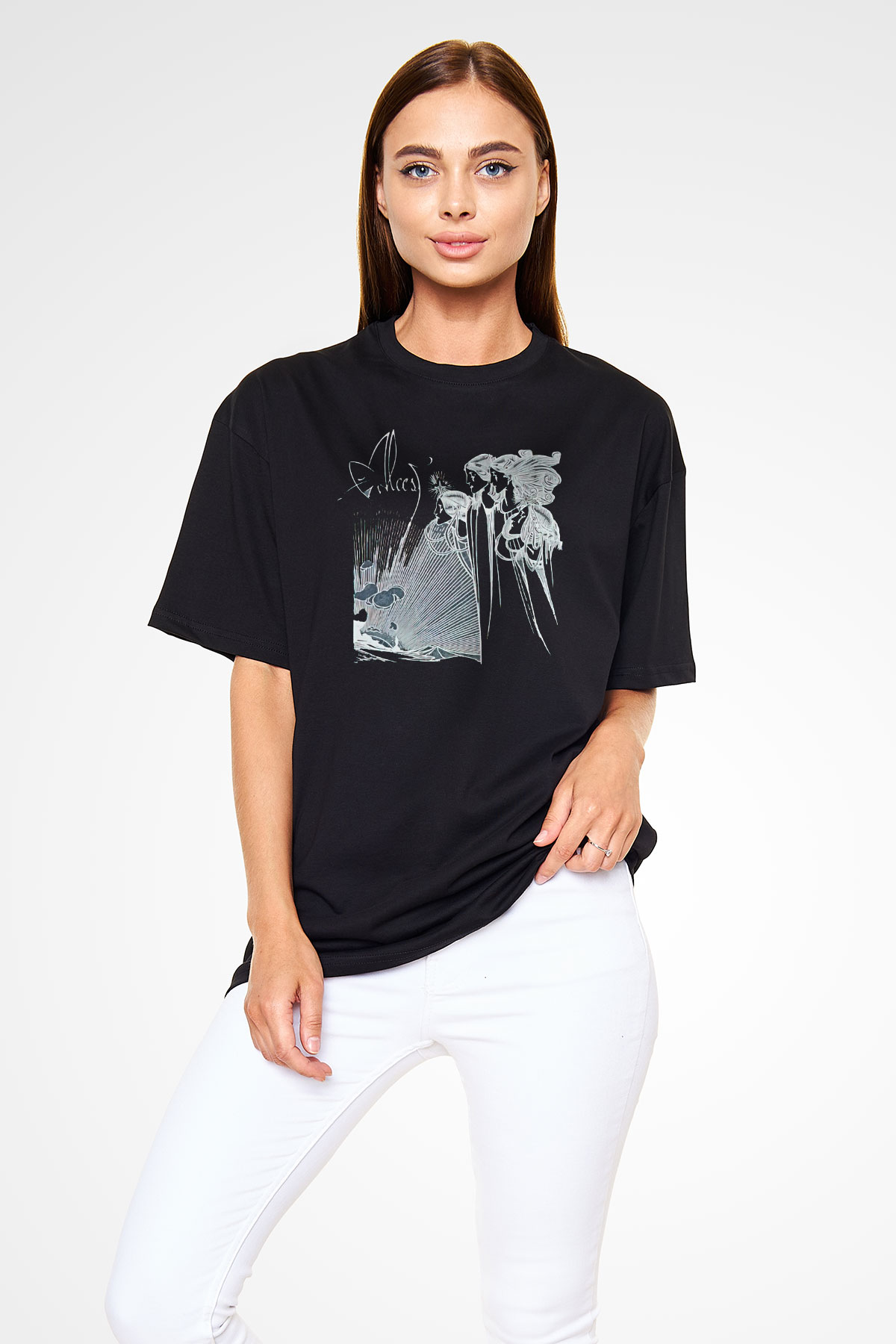Alcest Baskılı Unisex Siyah Oversize Tişört - Tshirt