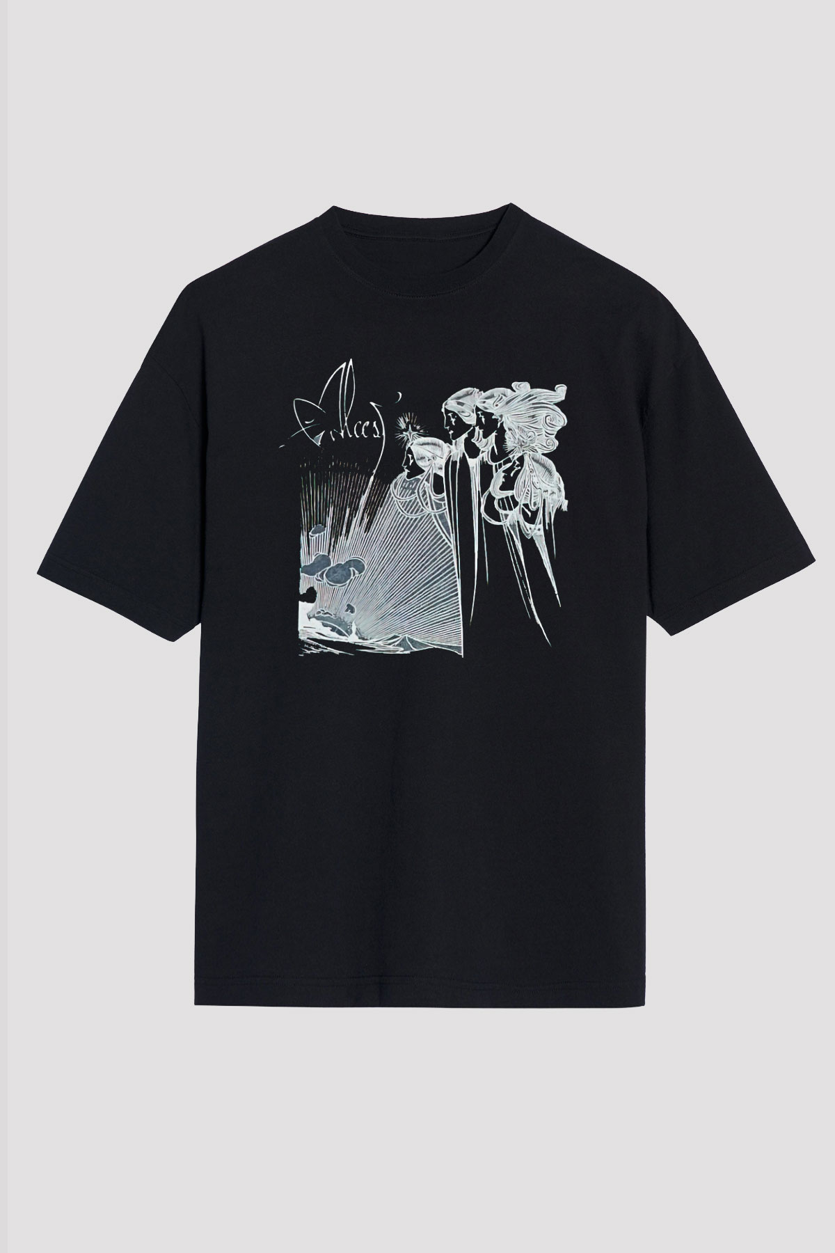 Alcest Baskılı Unisex Siyah Oversize Tişört - Tshirt