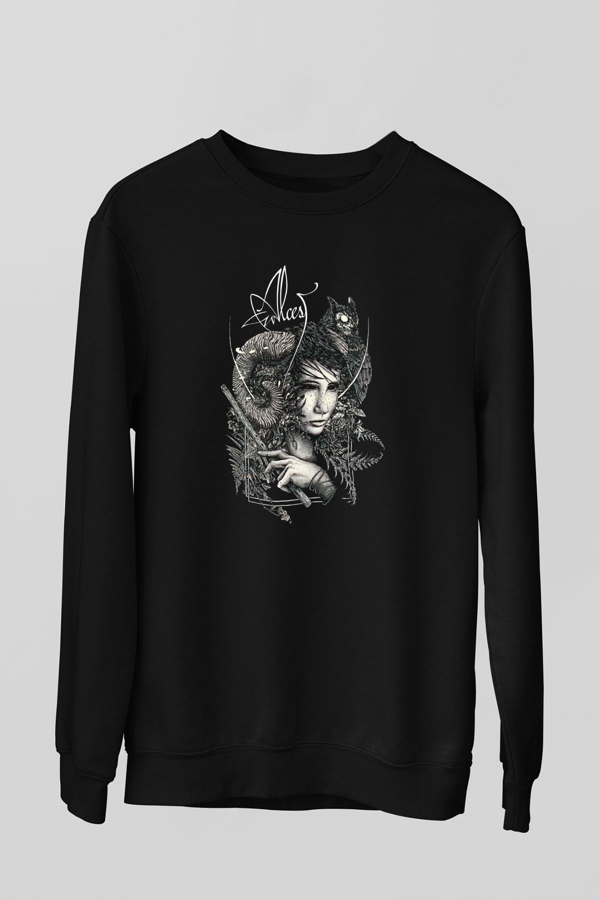 Alcest Baskılı Unisex Siyah Sweatshirt