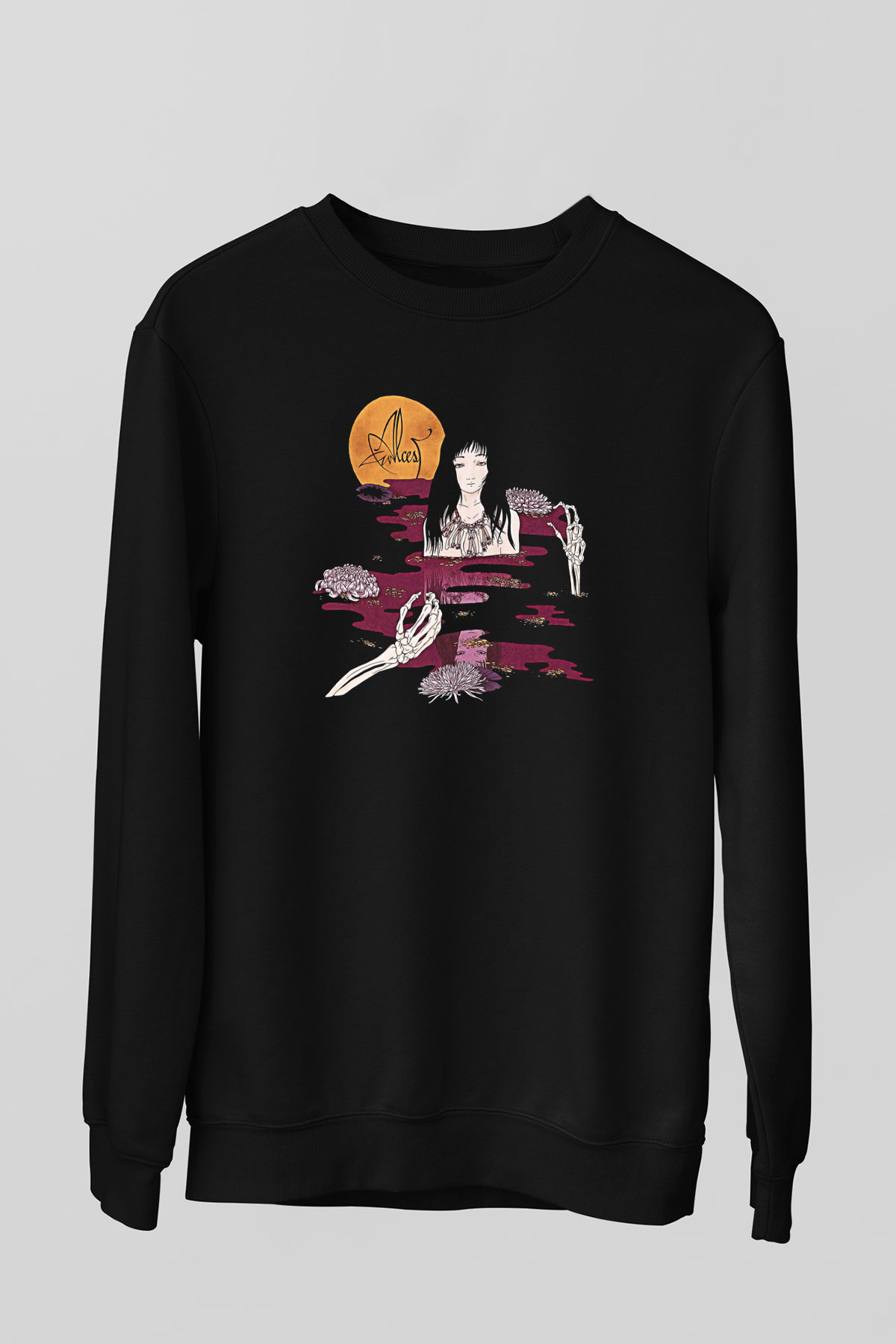 Alcest Baskılı Unisex Siyah Sweatshirt