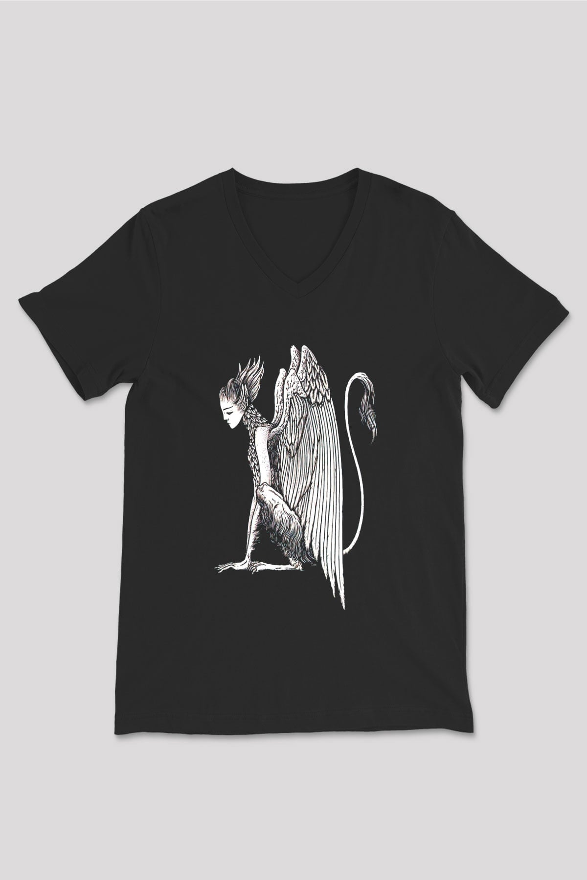 Alcest Baskılı Unisex Siyah V Yaka Tişört - Tshirt