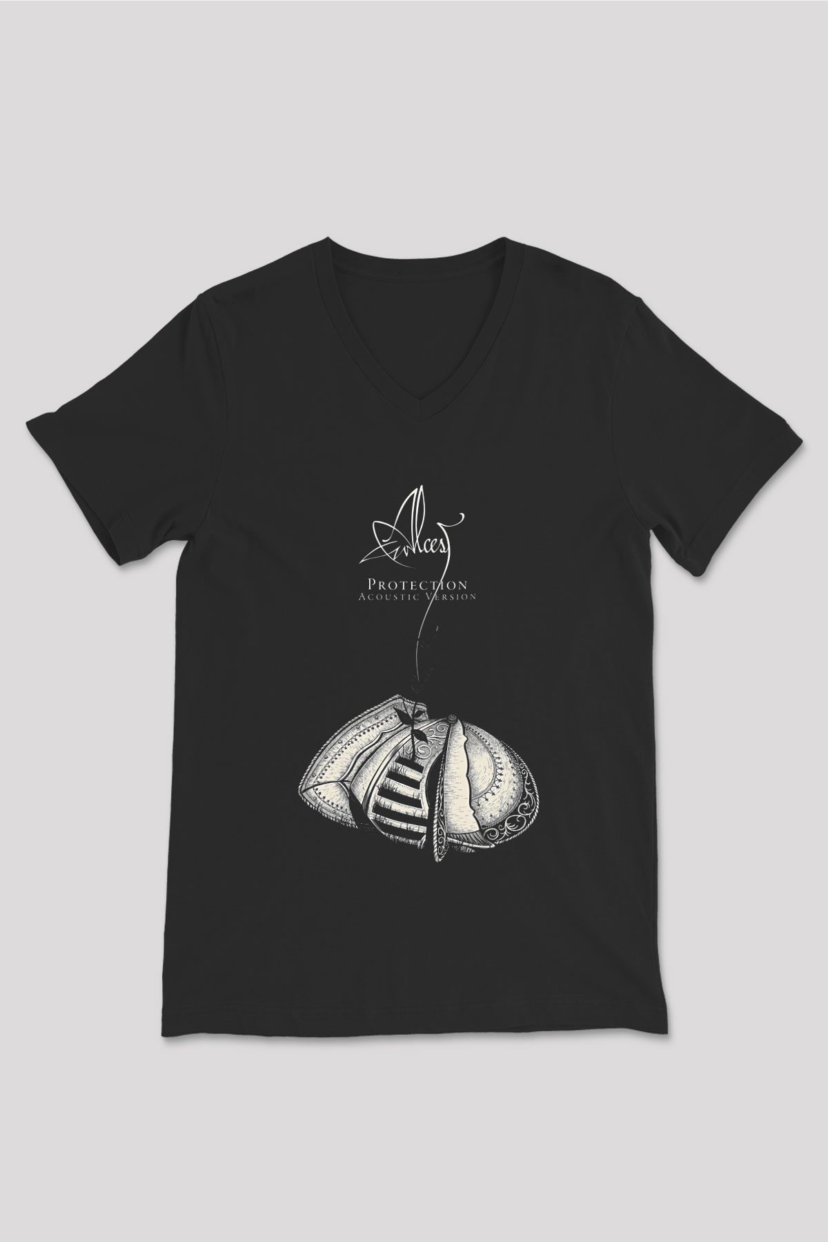 Alcest Baskılı Unisex Siyah V Yaka Tişört - Tshirt