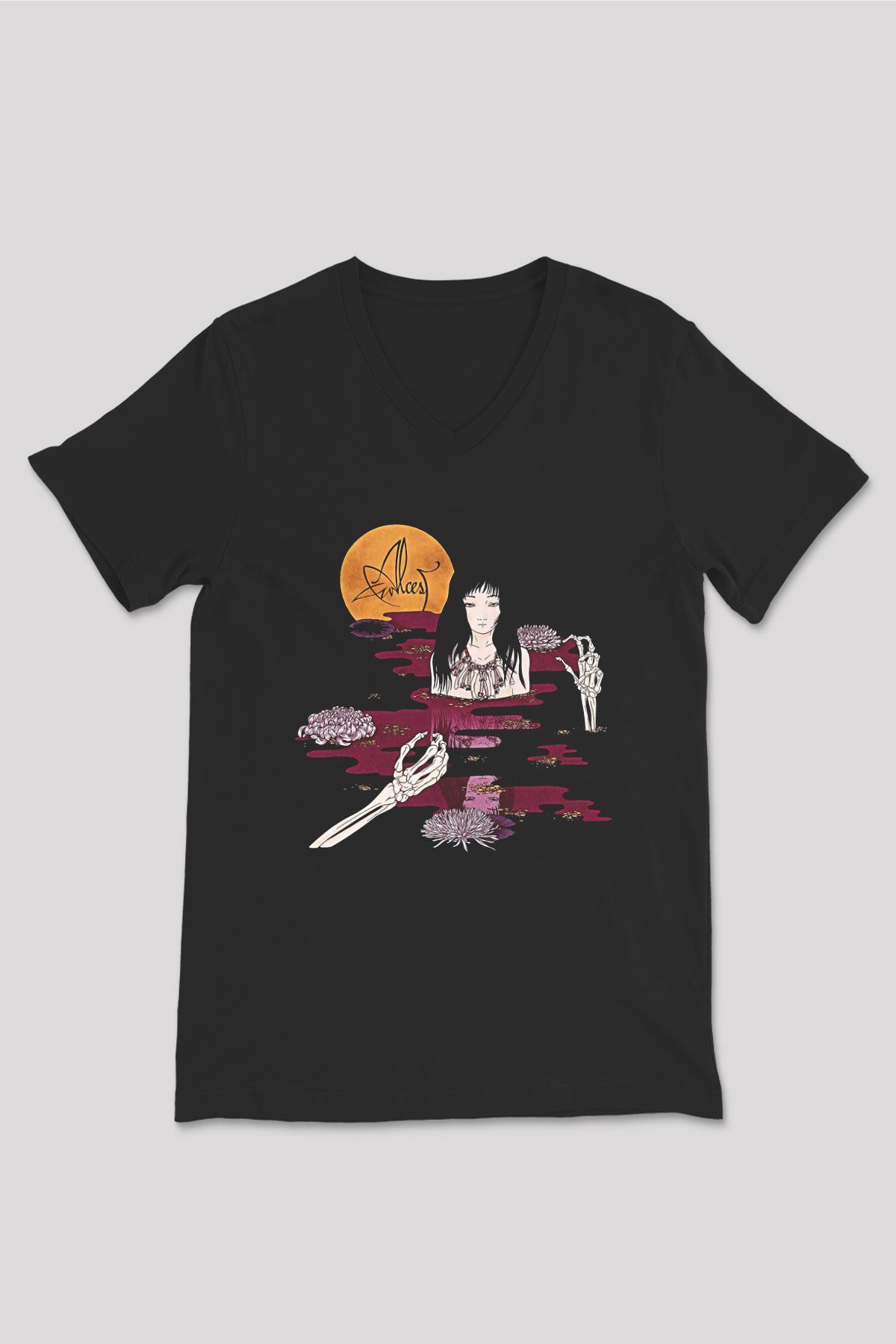 Alcest Baskılı Unisex Siyah V Yaka Tişört - Tshirt