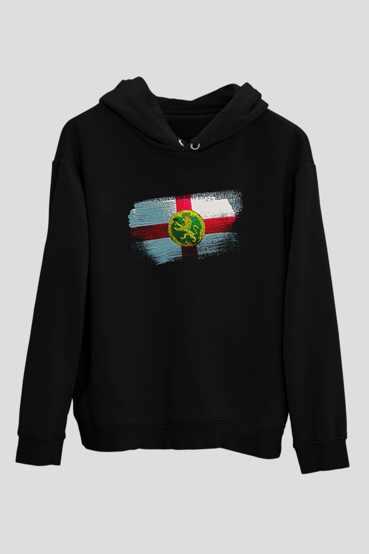 Alderney Bayrağı Baskılı Unisex Siyah Hoodie