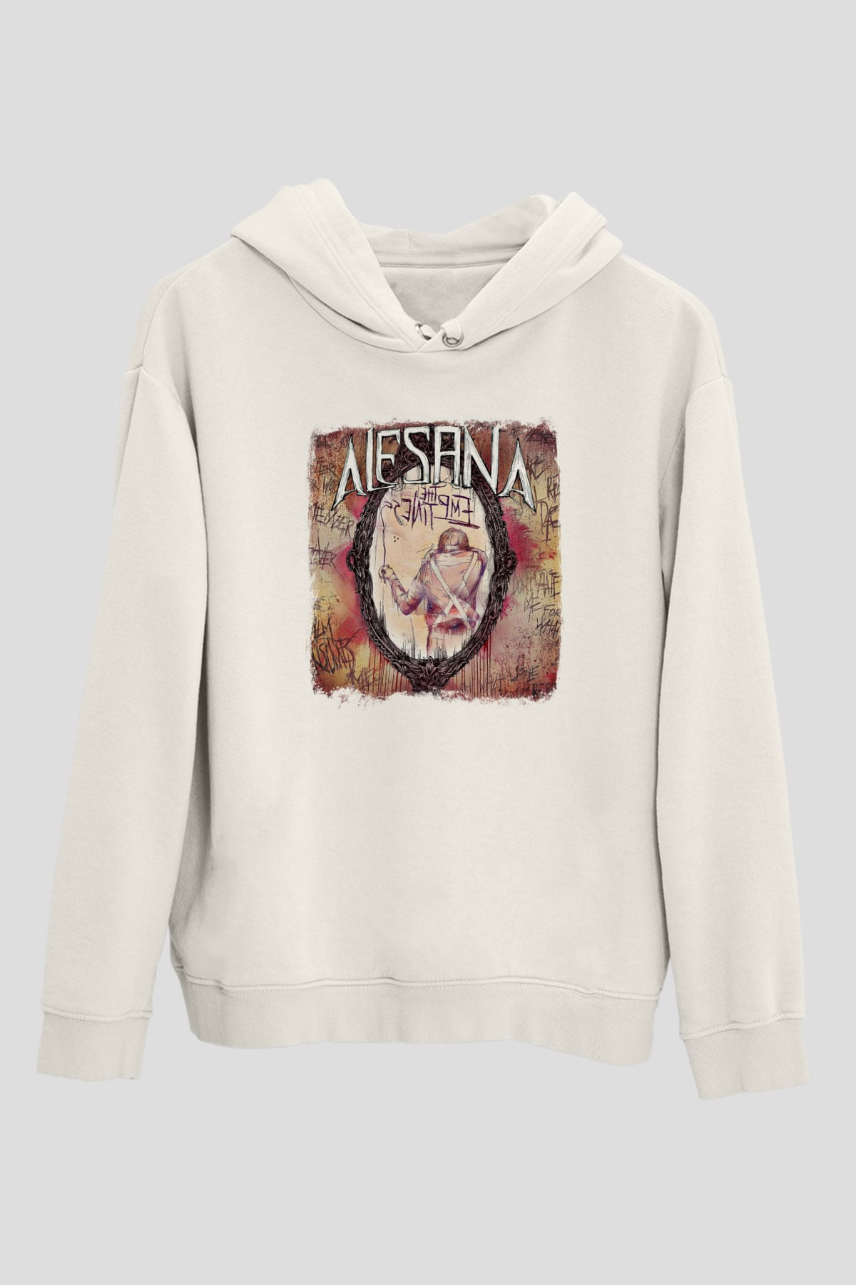 Alesana Baskılı Unisex Beyaz Hoodie