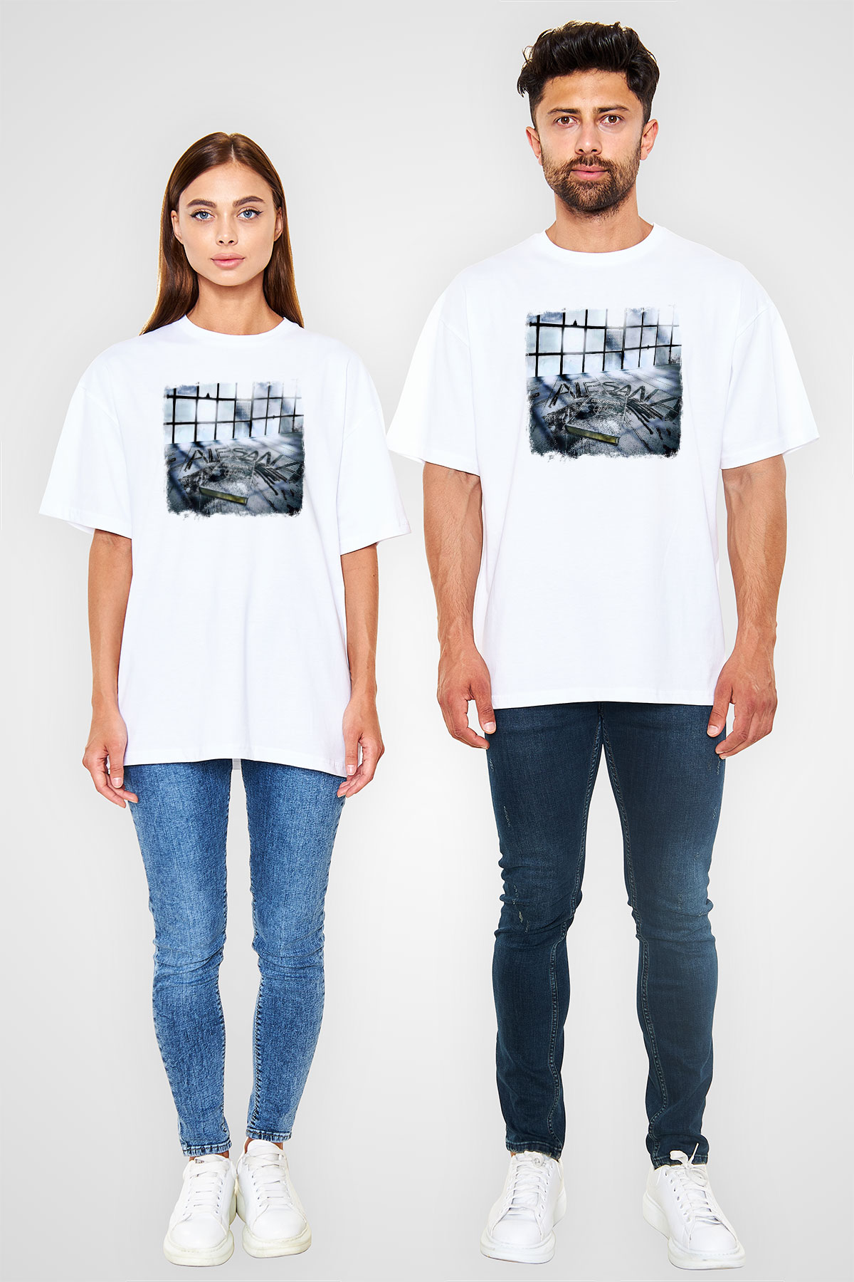 Alesana Baskılı Unisex Beyaz Oversize Tişört