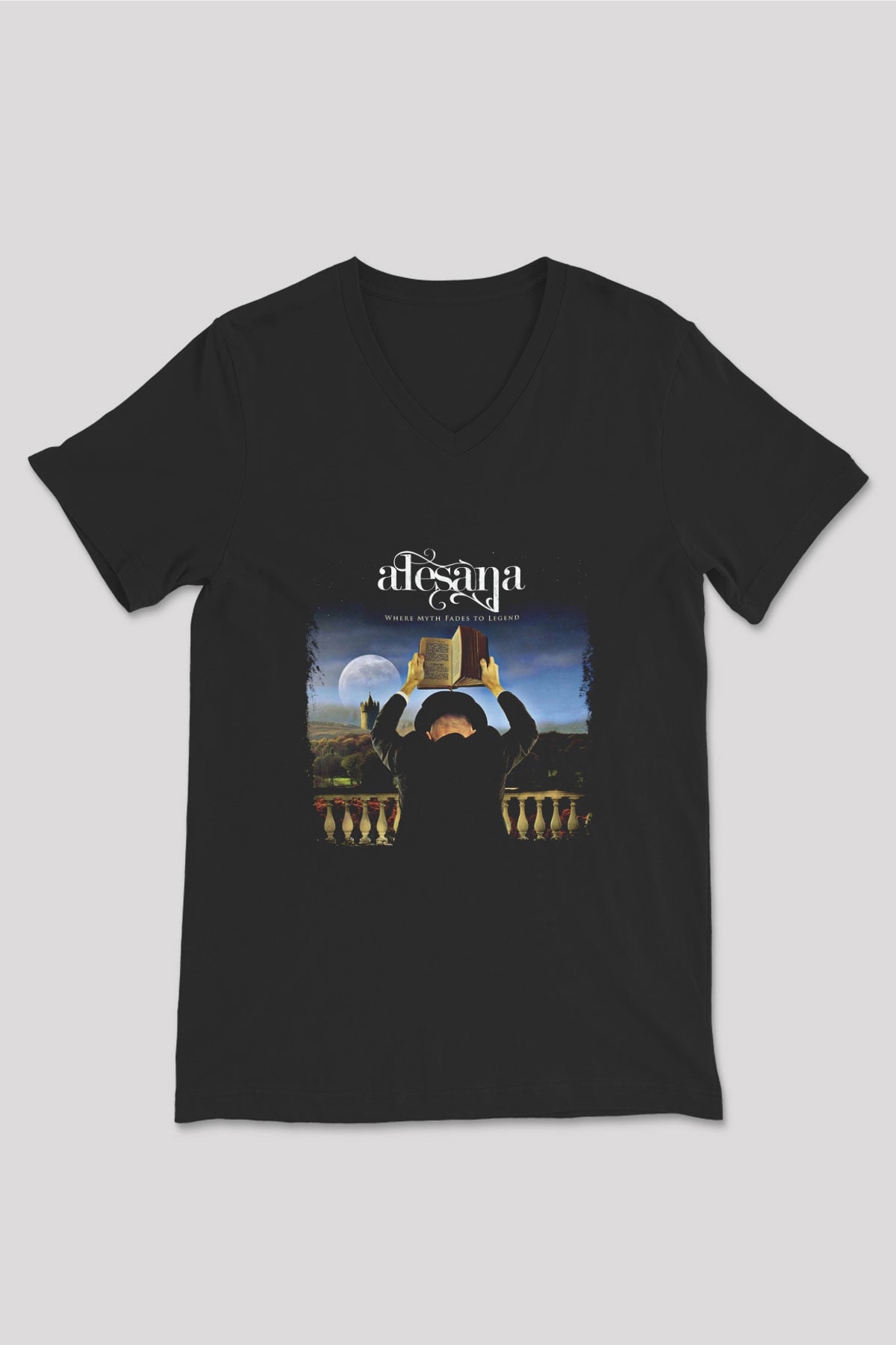 Alesana Baskılı Unisex Siyah V Yaka Tişört
