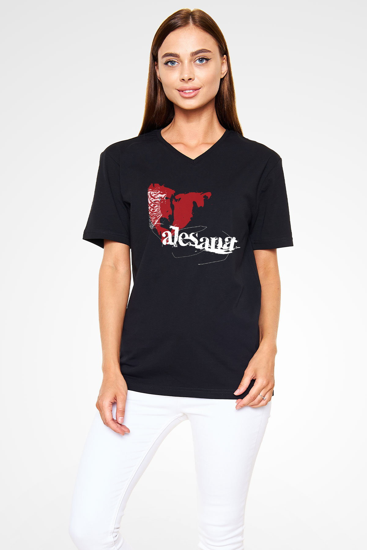 Alesana Siyah Unisex V Yaka Tişört T-Shirt