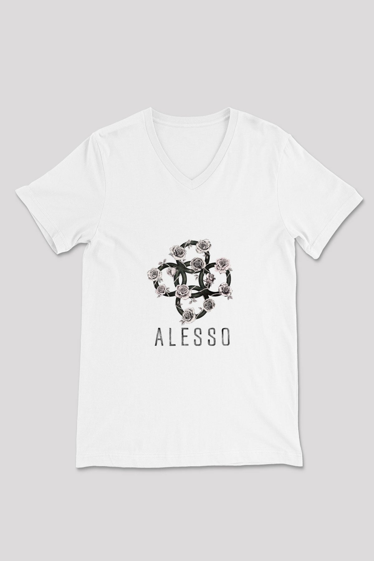 Alesso Baskılı Beyaz V Yaka Unisex Tişört