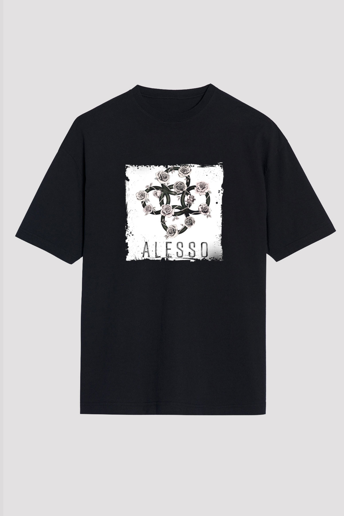 Alesso Baskılı Unisex Oversize Siyah Tişört