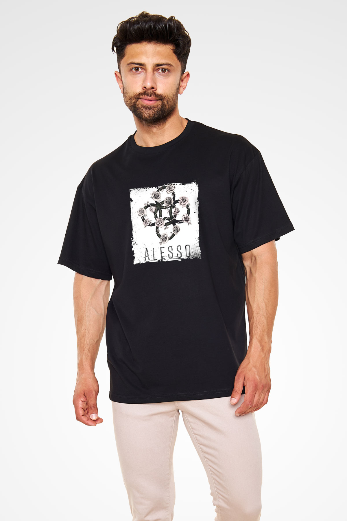 Alesso Baskılı Unisex Oversize Siyah Tişört