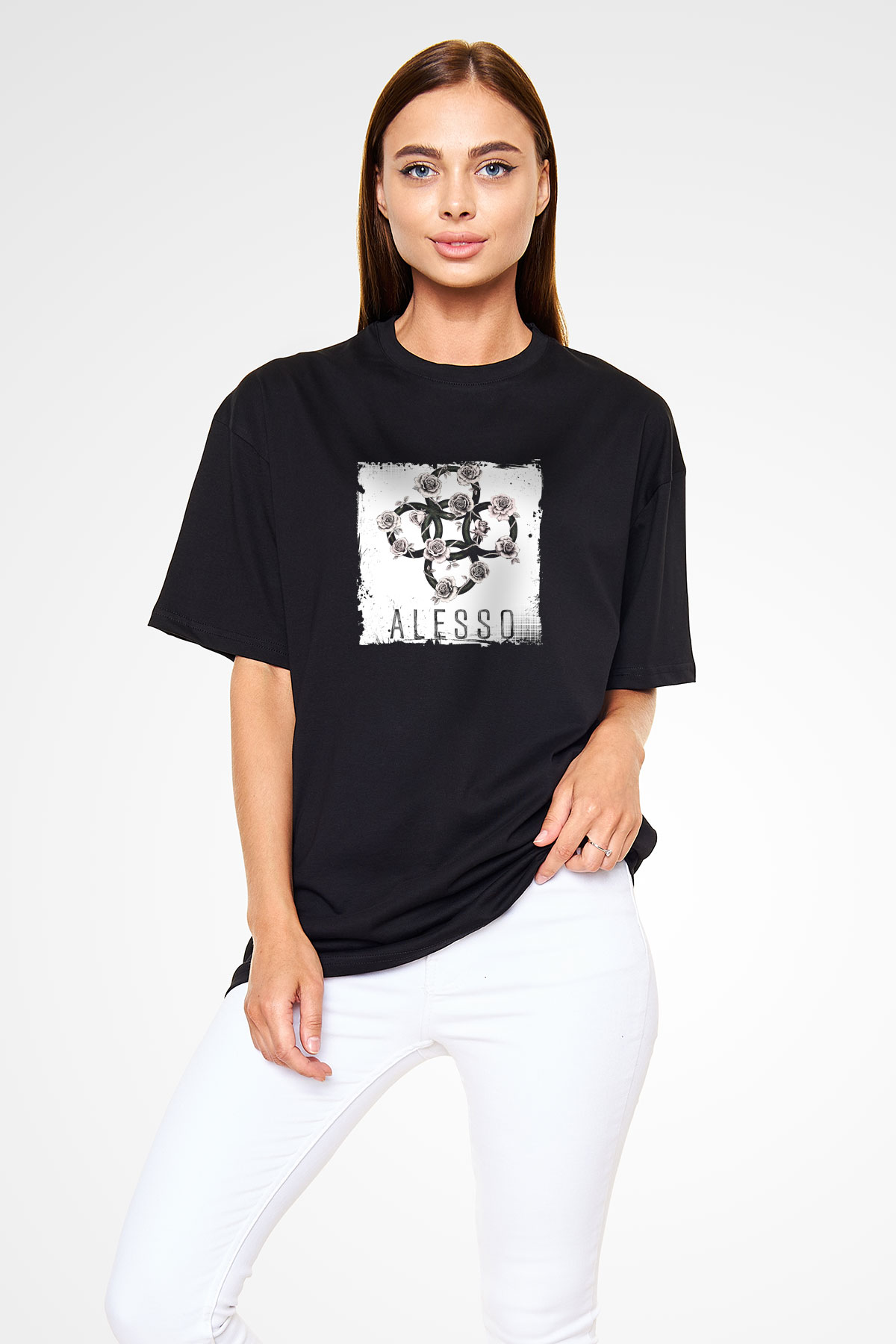 Alesso Baskılı Unisex Oversize Siyah Tişört